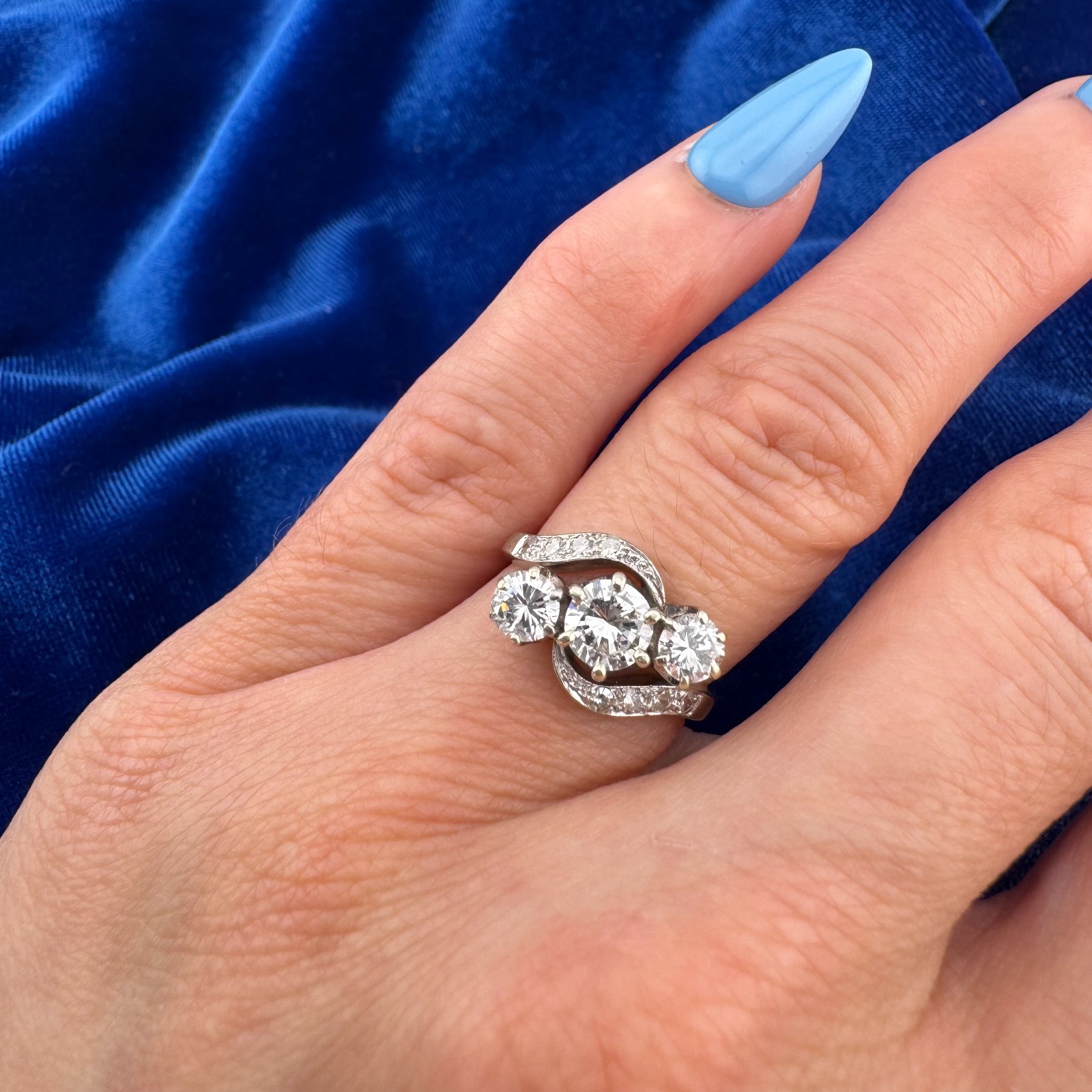 Vintage Mid-Century White Gold Diamond Ring 1.17ctw Round Brilliant Size 4.5