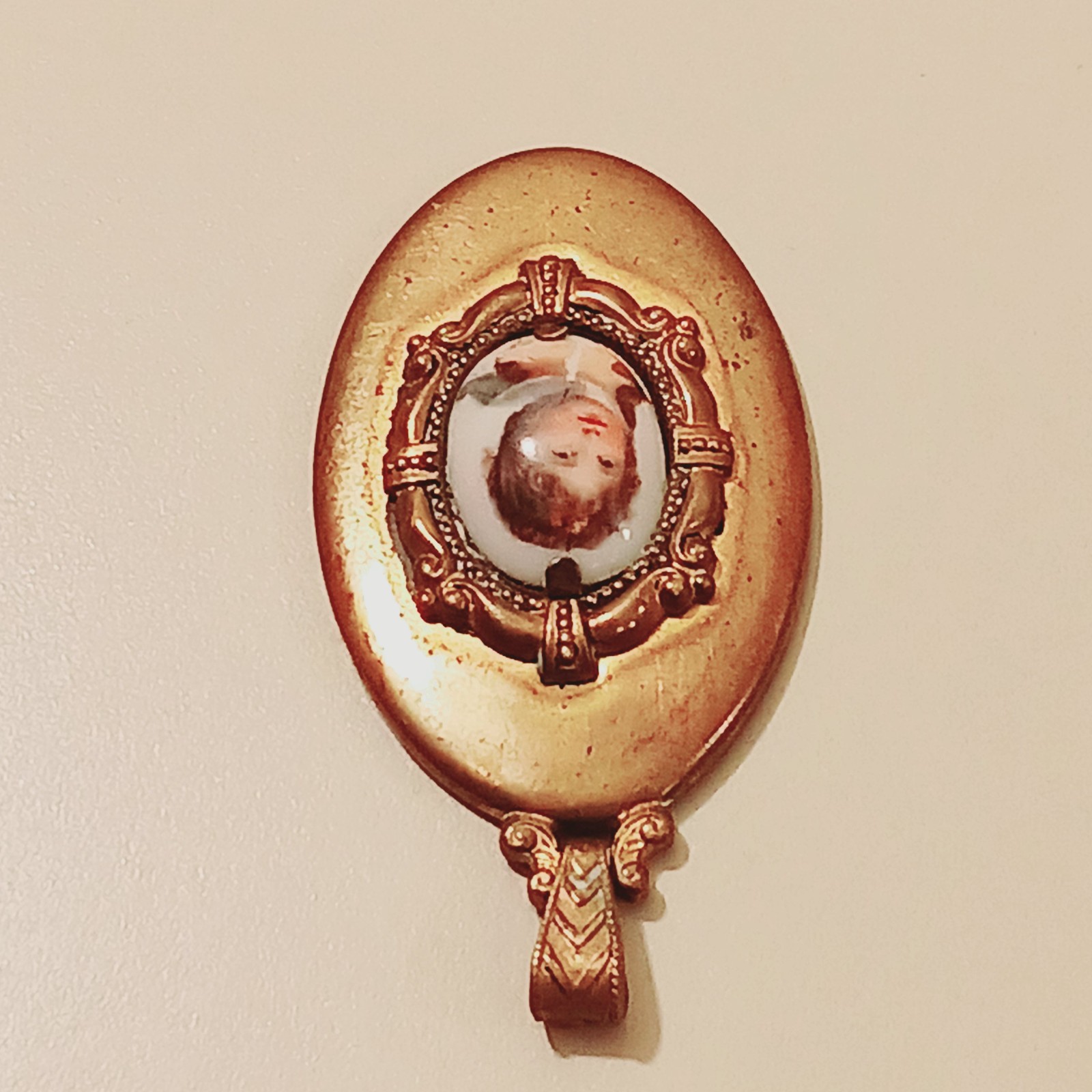 Antique Victorian Portrait Pendant Oval Gold Tone Jewelry Child Fine Art Estate