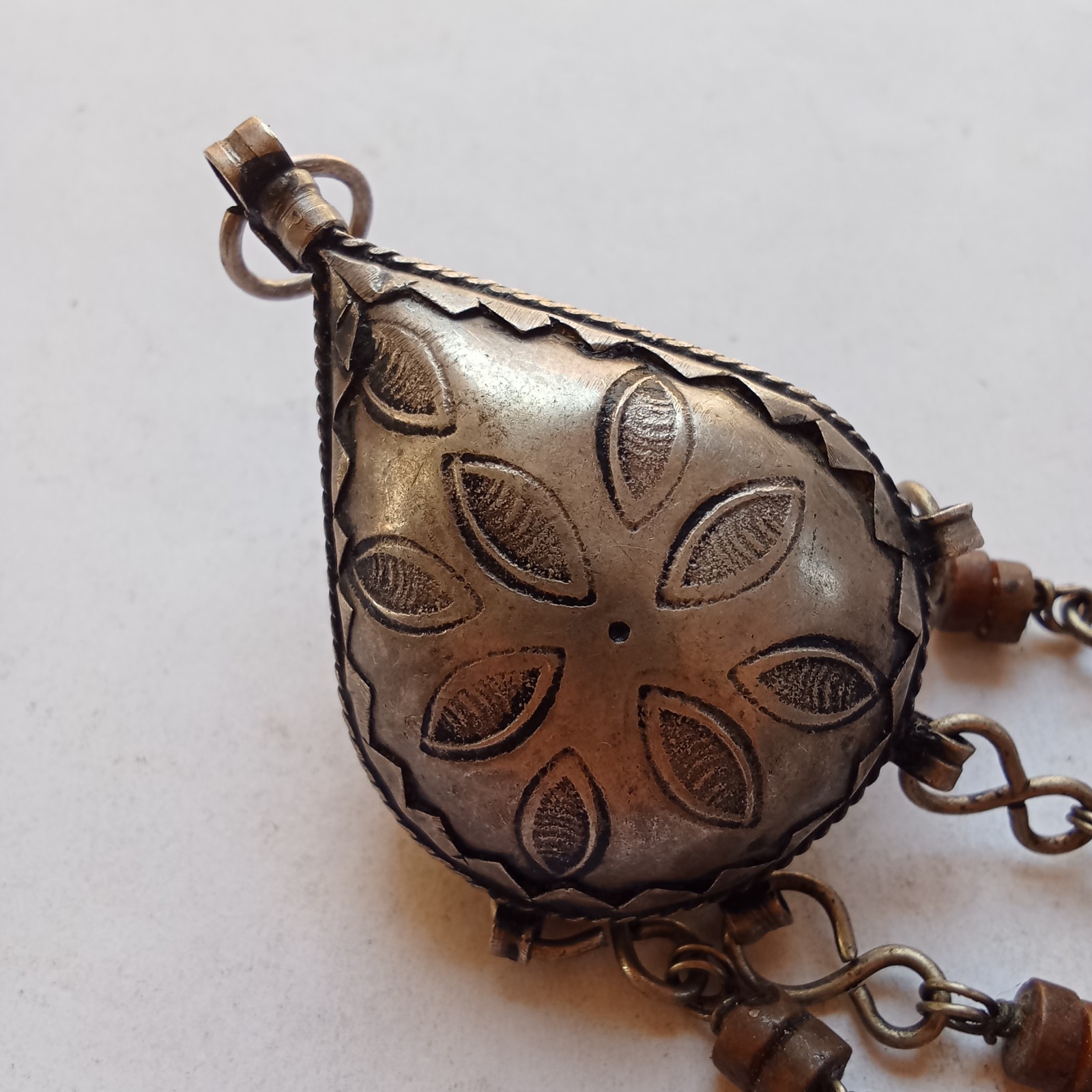 Antique Silver Tone Bedouin Prayer Box Necklace Dangle Bells