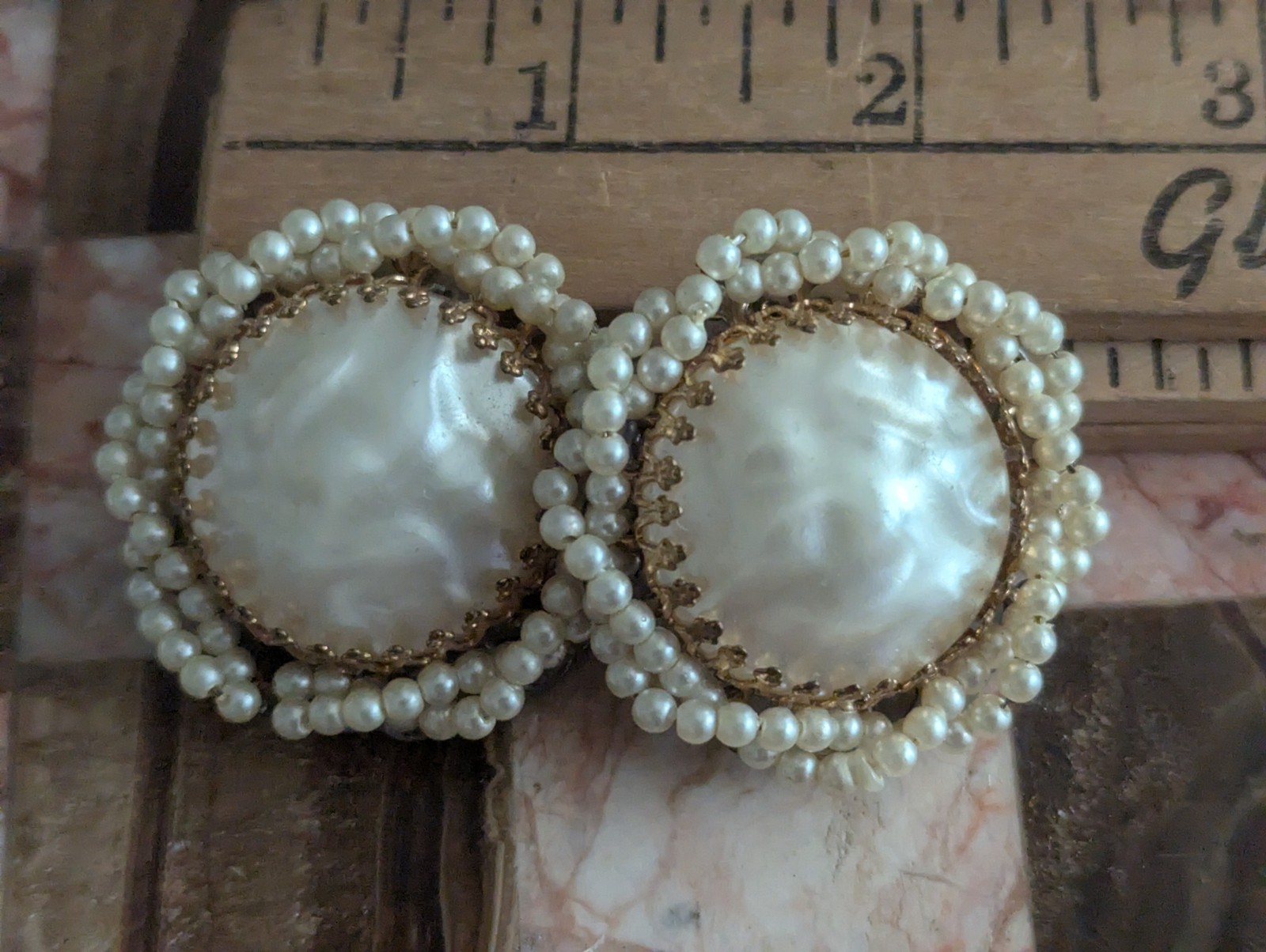 Miriam Haskell Large Pearl Ornate Cluster Statement Art Earrings Vtg Jewelry