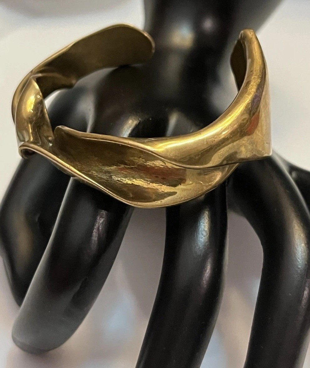 Vintage Modernist Brutalist Molten Sculpted Patina Bronze Thick Cuff Bracelet