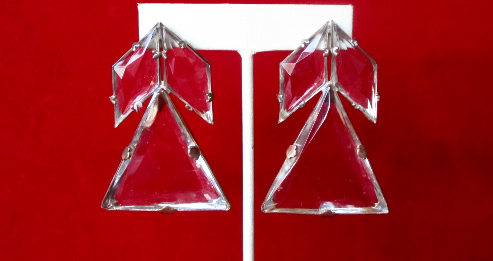 Pair of Antique Art-Deco Large Clear Faceted Crystal Earrings