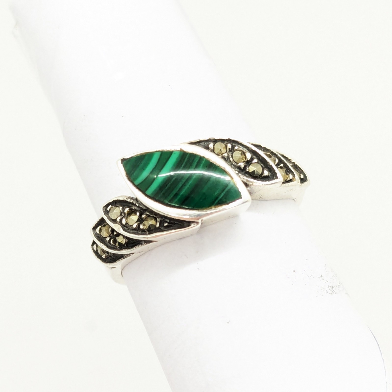 Vintage Elegant RING Silver 925 with Malachite stone -size: 7.25US (17.5mm)| #30