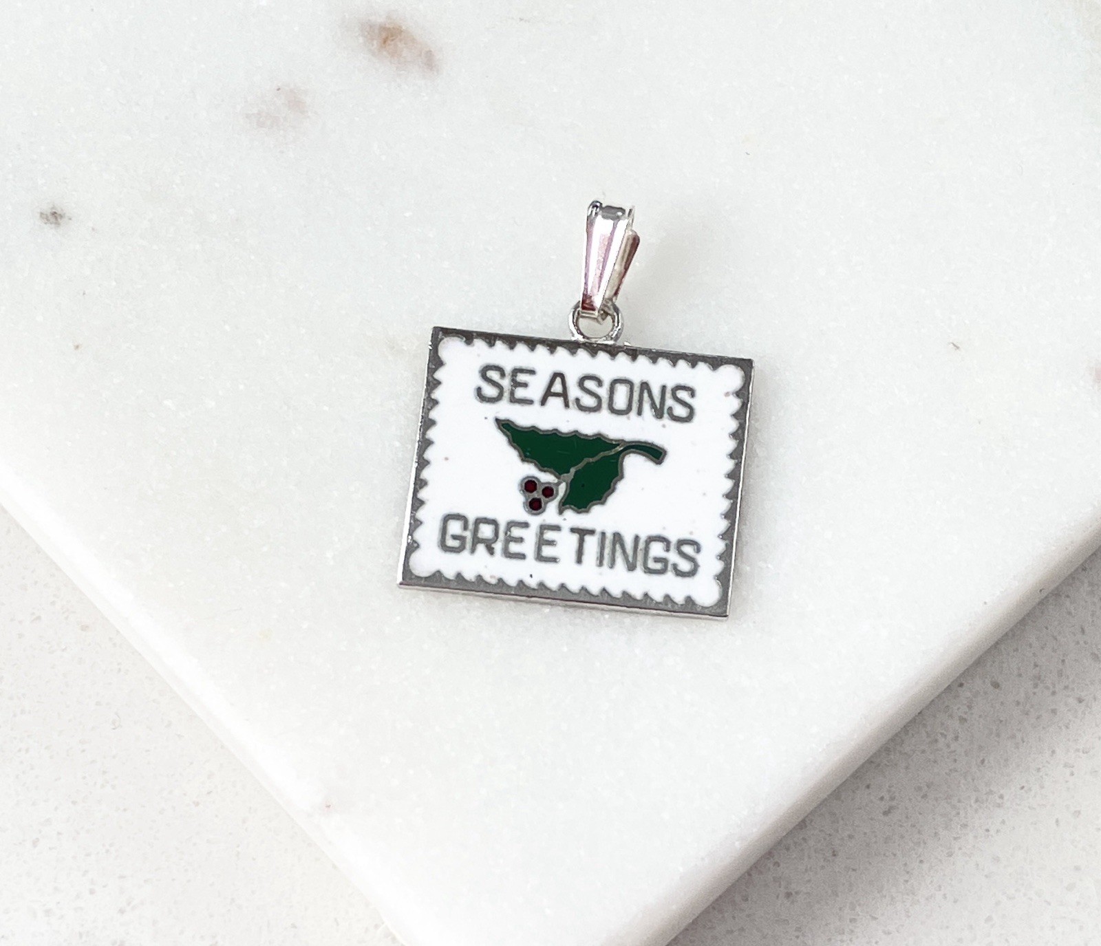 Vintage 925 Sterling Silver Seasons Greetings Enamel Christmas 1971 Charm