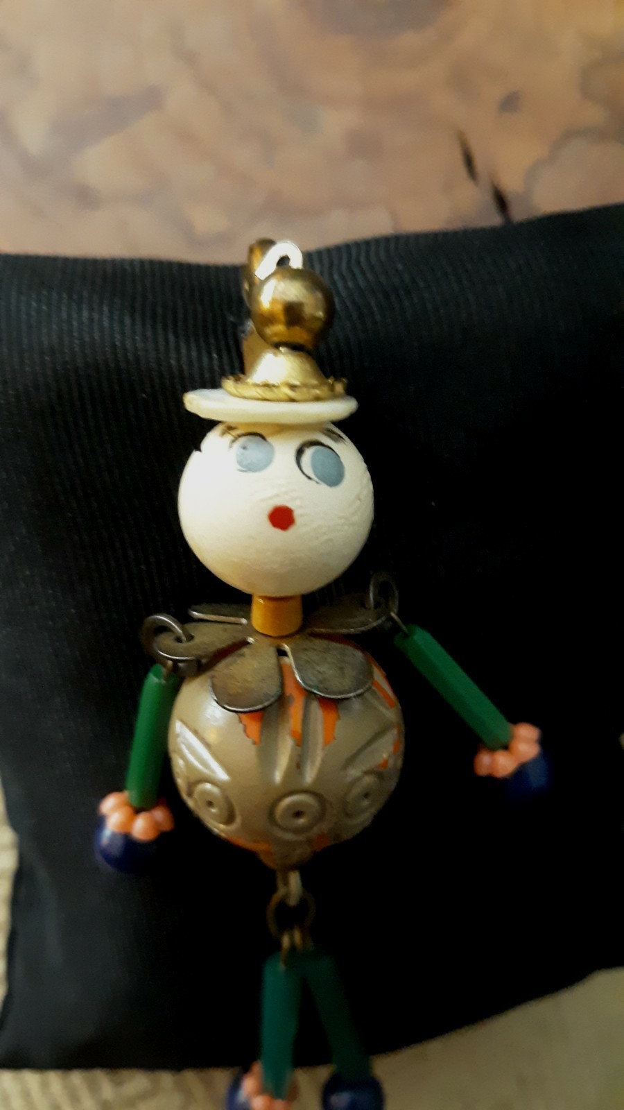 Antique Articulating Beaded Doll Puppet Person Figure Glass Brooch Ornament