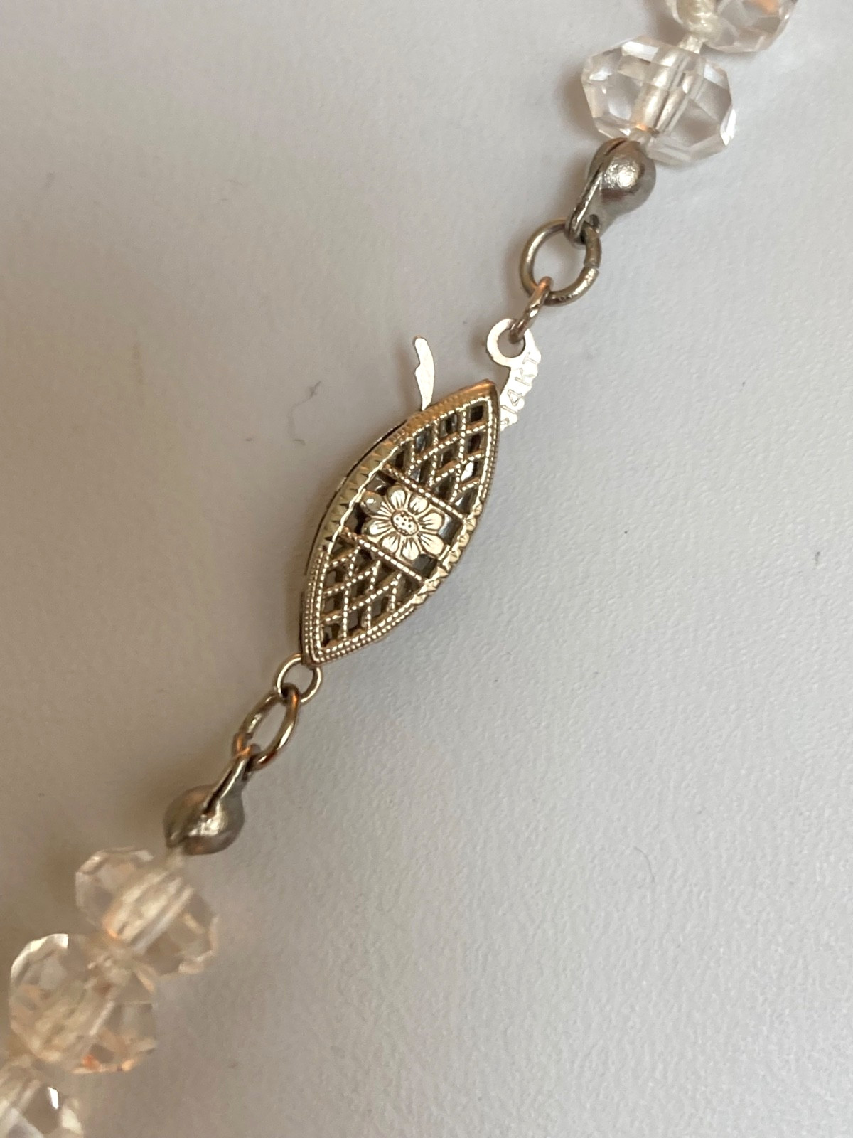 Art Deco Rock Crystal Graduated Hand Knotted 14k Diamond Clasp