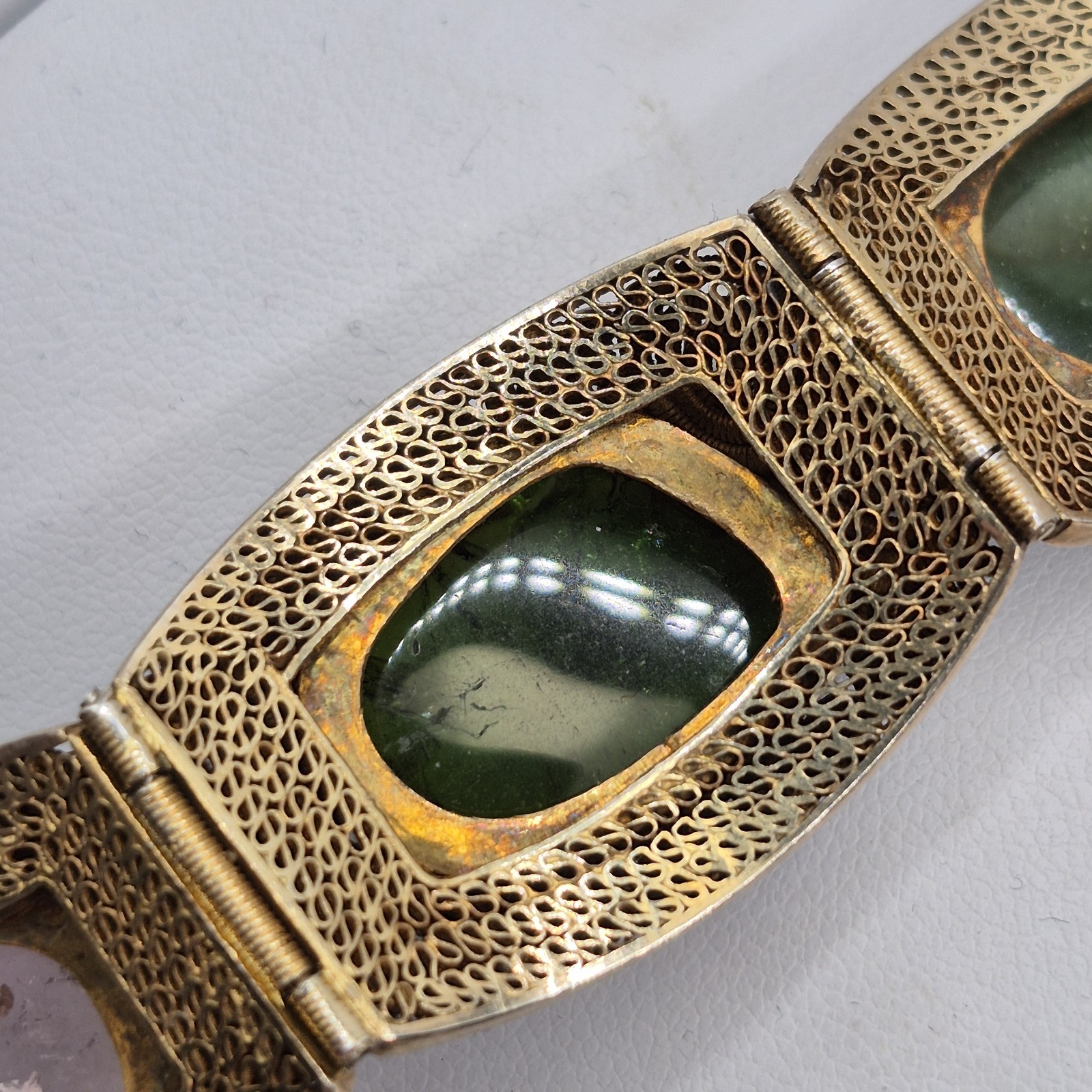 Vintage Silver W/ Gold Wash Chinese Export Tourmaline Enamel Filigree Bracelet