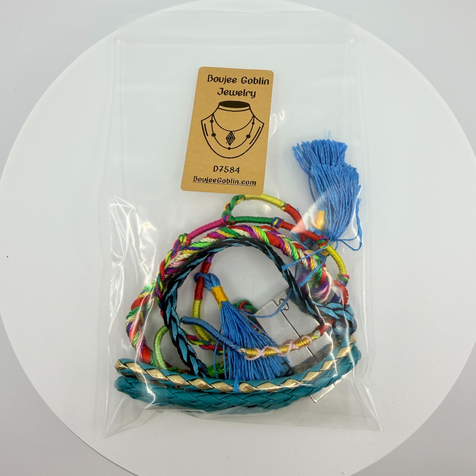 Vintage Blue Teal Multi Strand Braided Wrap Bracelet Tassels Magnetic Clasp Boho