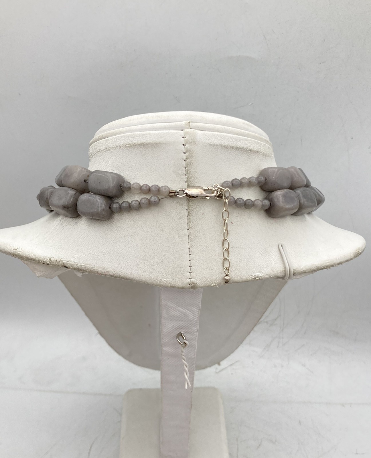 Sterling Silver 925 Grey Quartz Cushion Cut Beaded Necklace 19″ 188.1g AIL