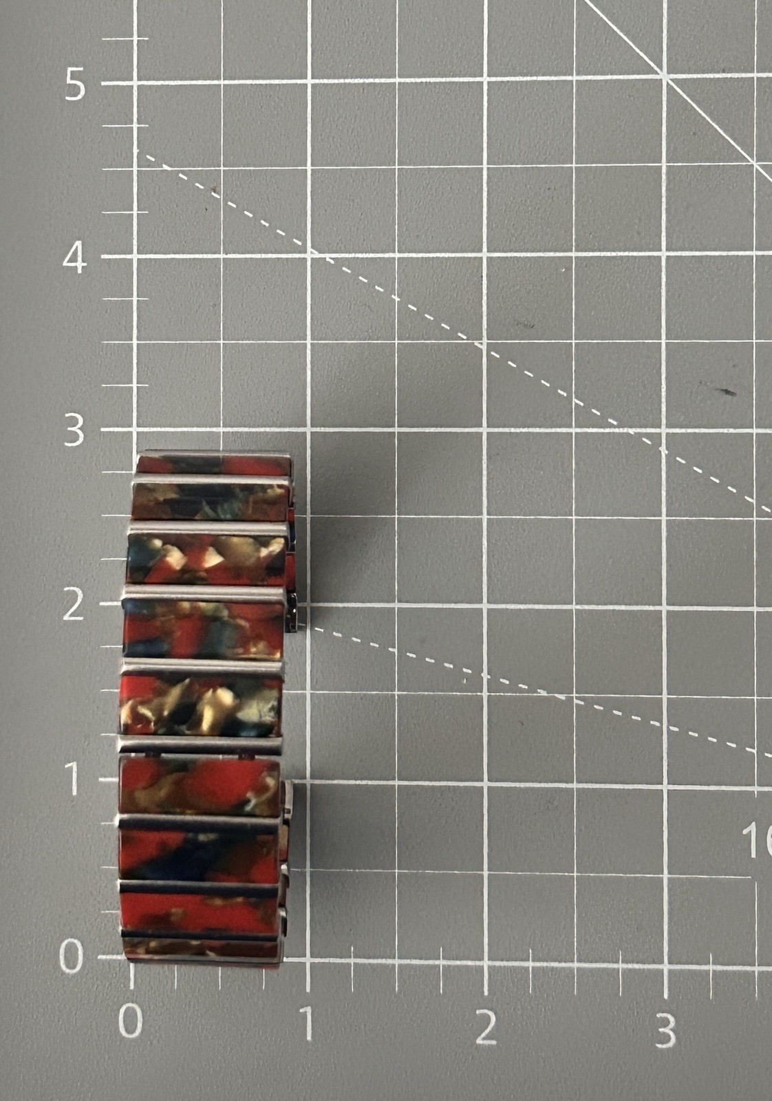 Vintage Acrylic Stretch Cuff Bracelet Marbled Red Gold Blue Silver Tone Bars Y2K
