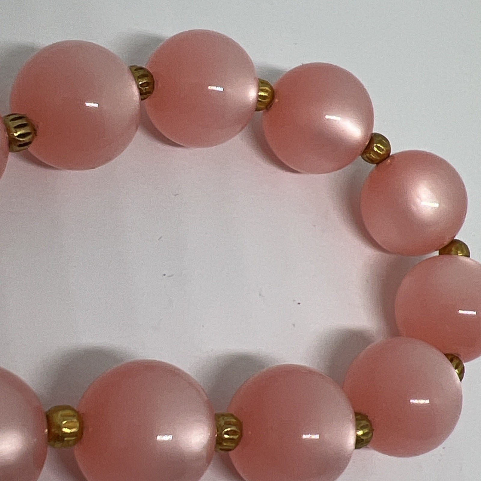 ⁠Vintage Pink Moonglow Lucite Bead 15”-17”Necklace Chunky J-Hook Choker