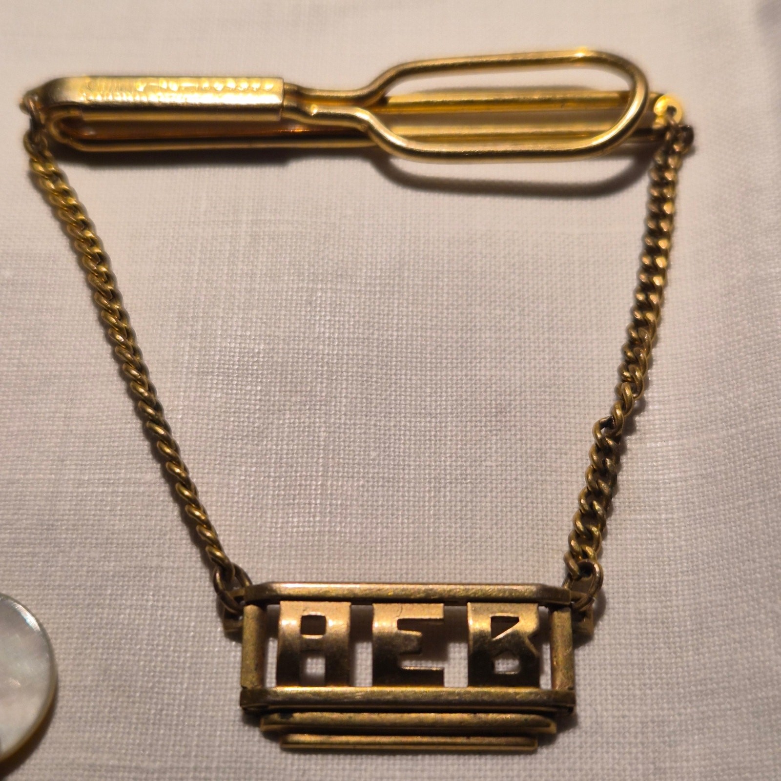 Vintage Swank Monogram Tie Chain & Milligan Collar Studs Gold Tone Lot