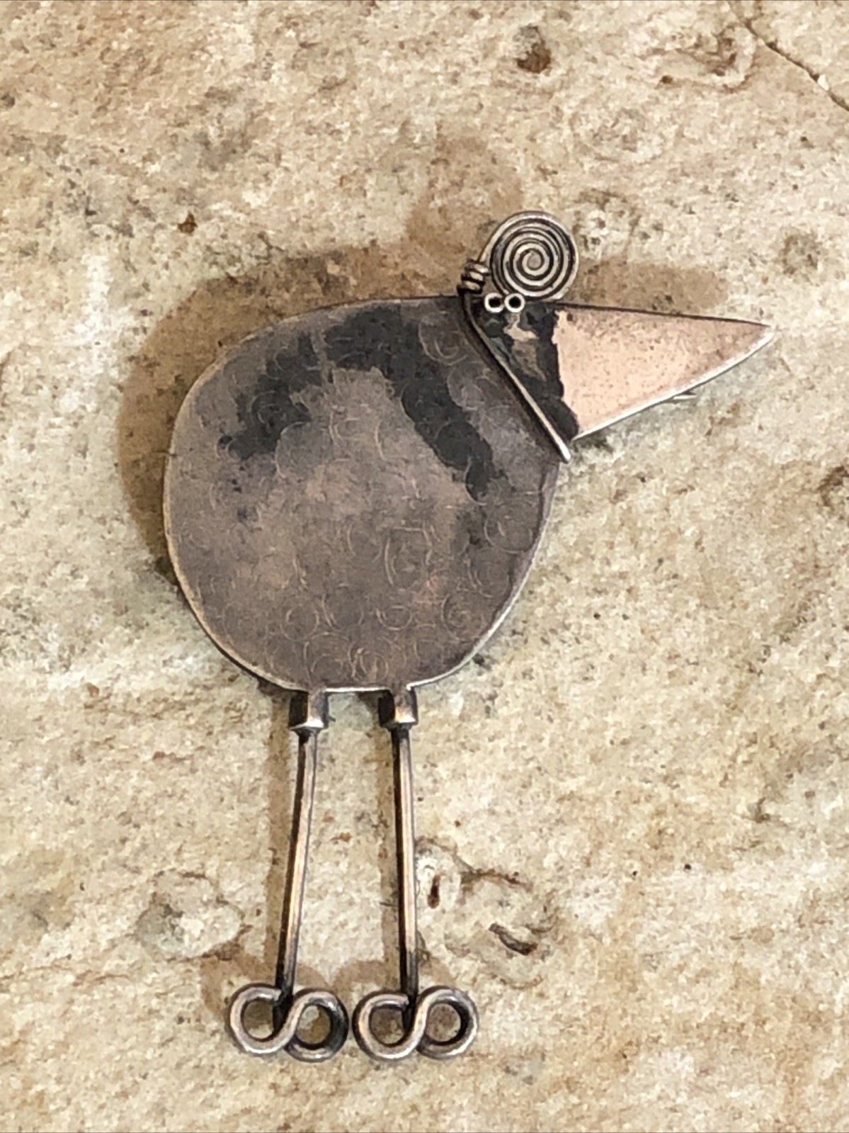 39. Vintage Gabrielle Gould 925 Sterling BIRD Swirl Crest Tube Eyes Pin 48mm