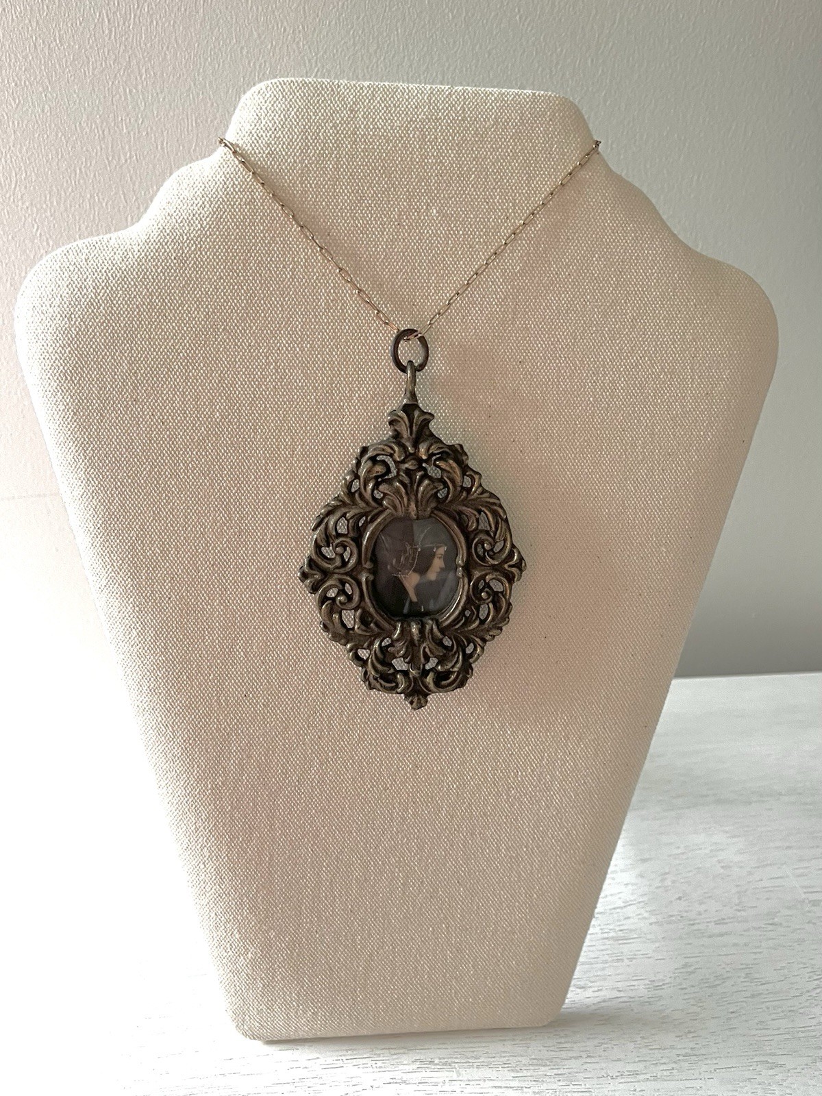 1840 Italian Portrait Pendant ST CECILIA with Harp Enamel Miniature Rome Bronze