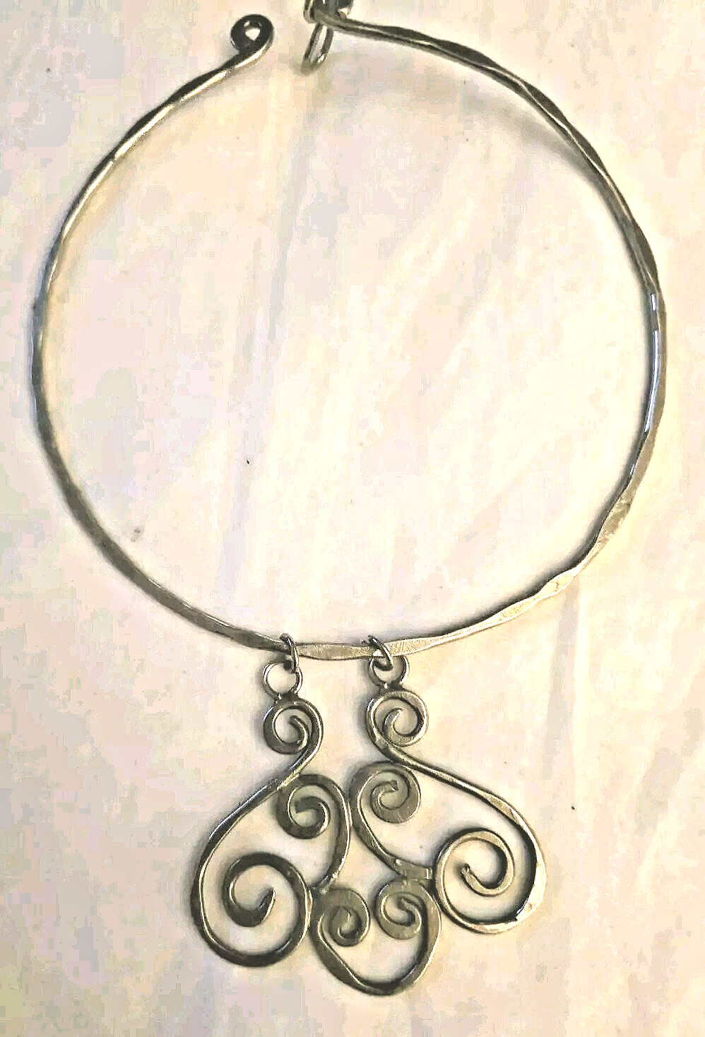 Grecian Etruscan Silverplated Circle Scrolls 1970s Handmade Collar Bib Necklace
