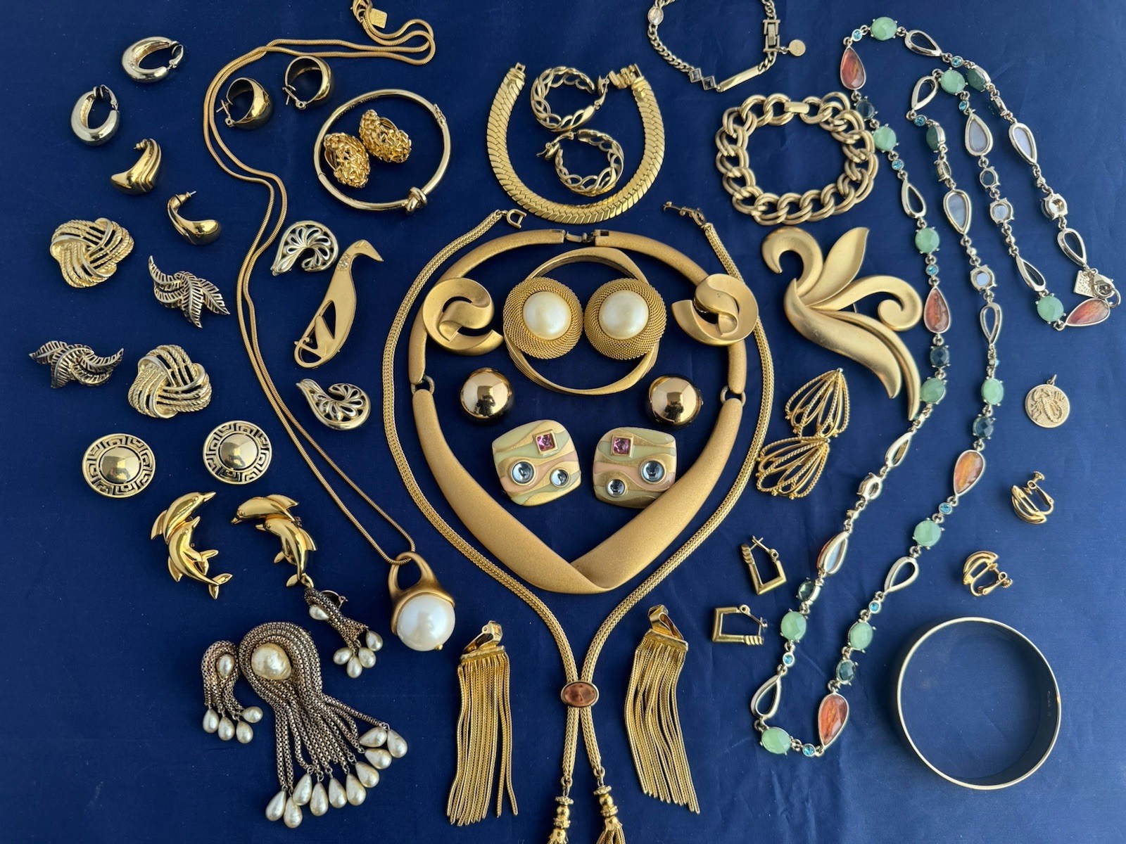 Vintage Now Jewelry Lot Gold Tone Monet AK Trifari Napier K Spade Erwin Pearl 30