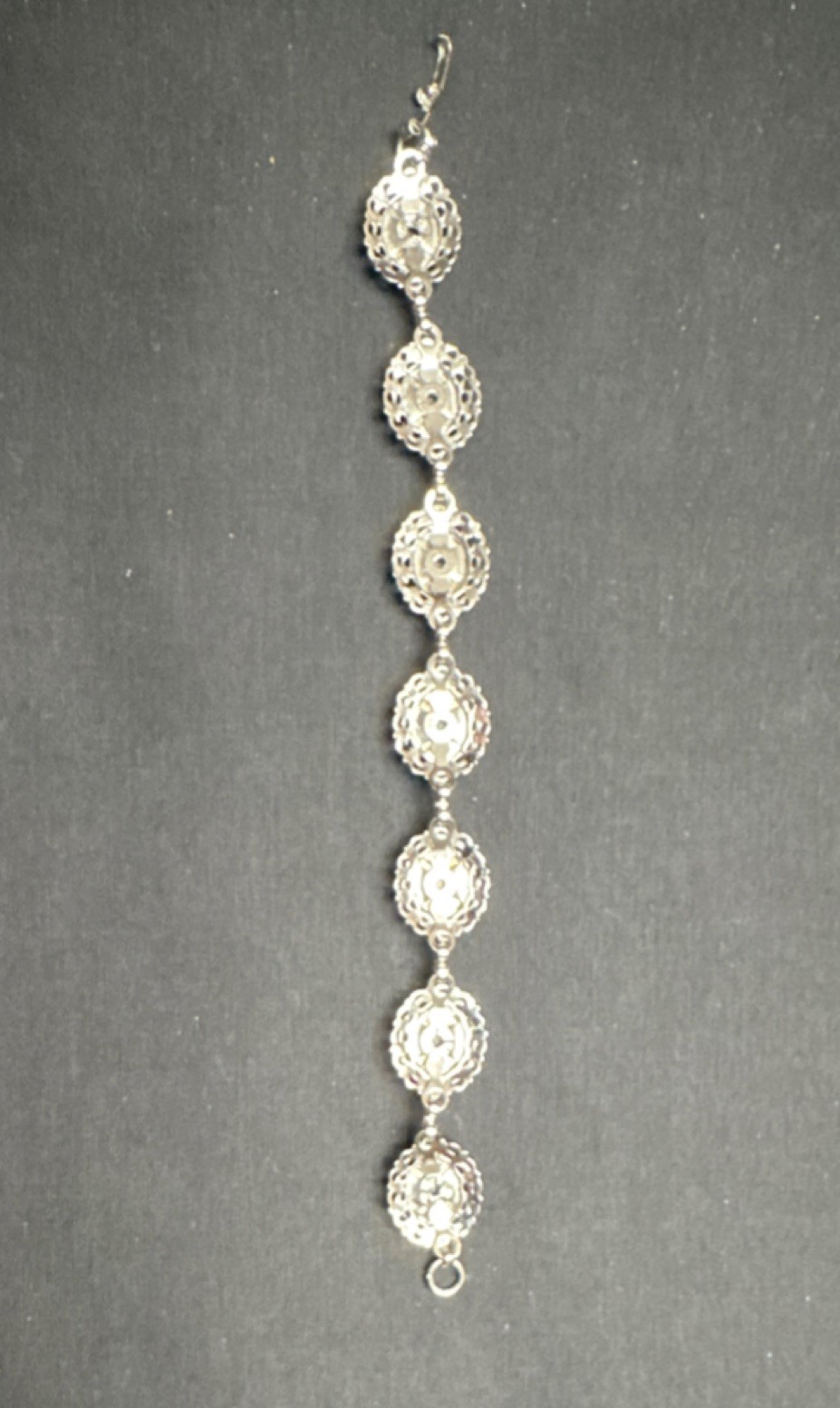Vintage Silver Tone Oval Link Bracelet with Black Stones