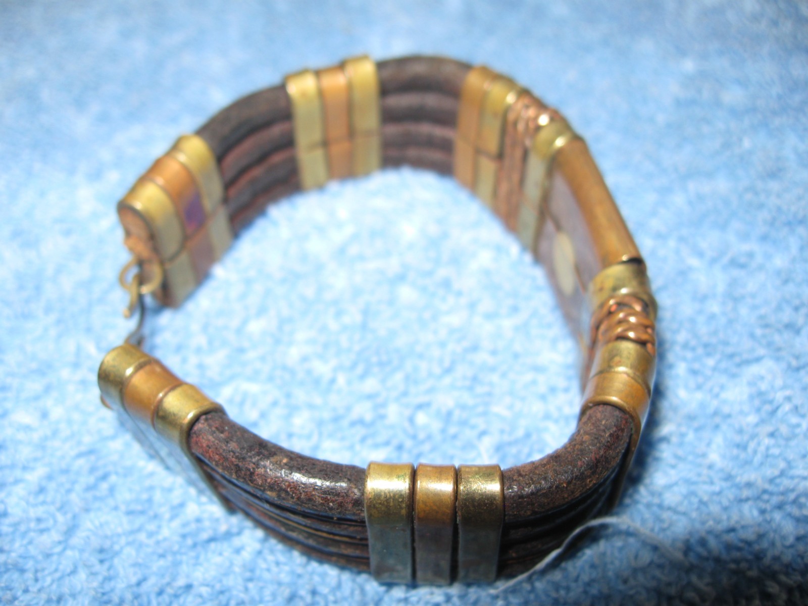 Leather & Brass Bracelet w/Hook Clasp, 3/4″ wide x 3″ Diameter Artisan Made