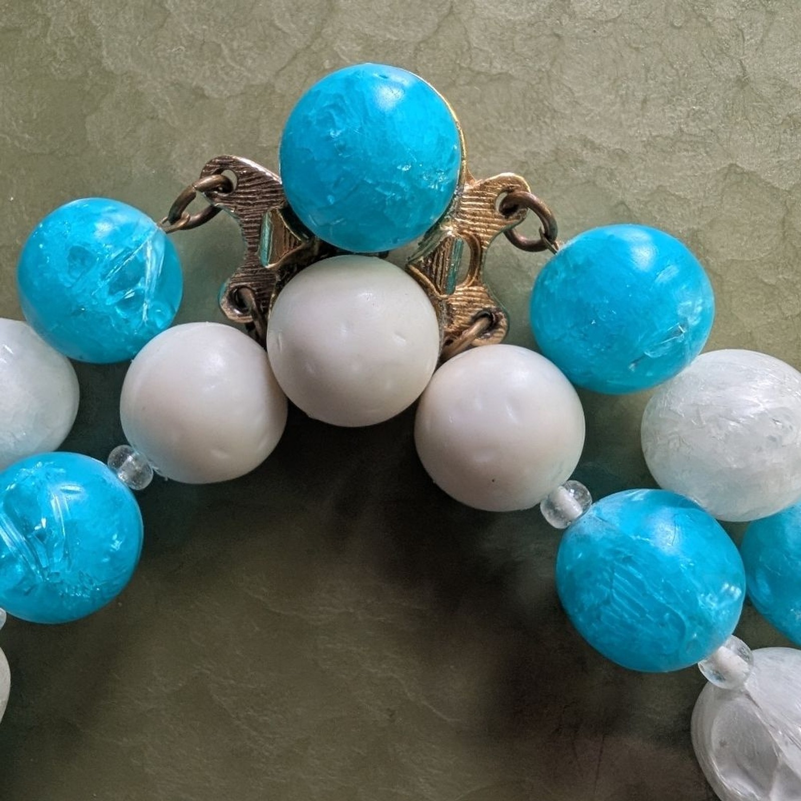 Kramer Vintage Deadstock Blue And White Beaded Necklace And Clip On Earrings