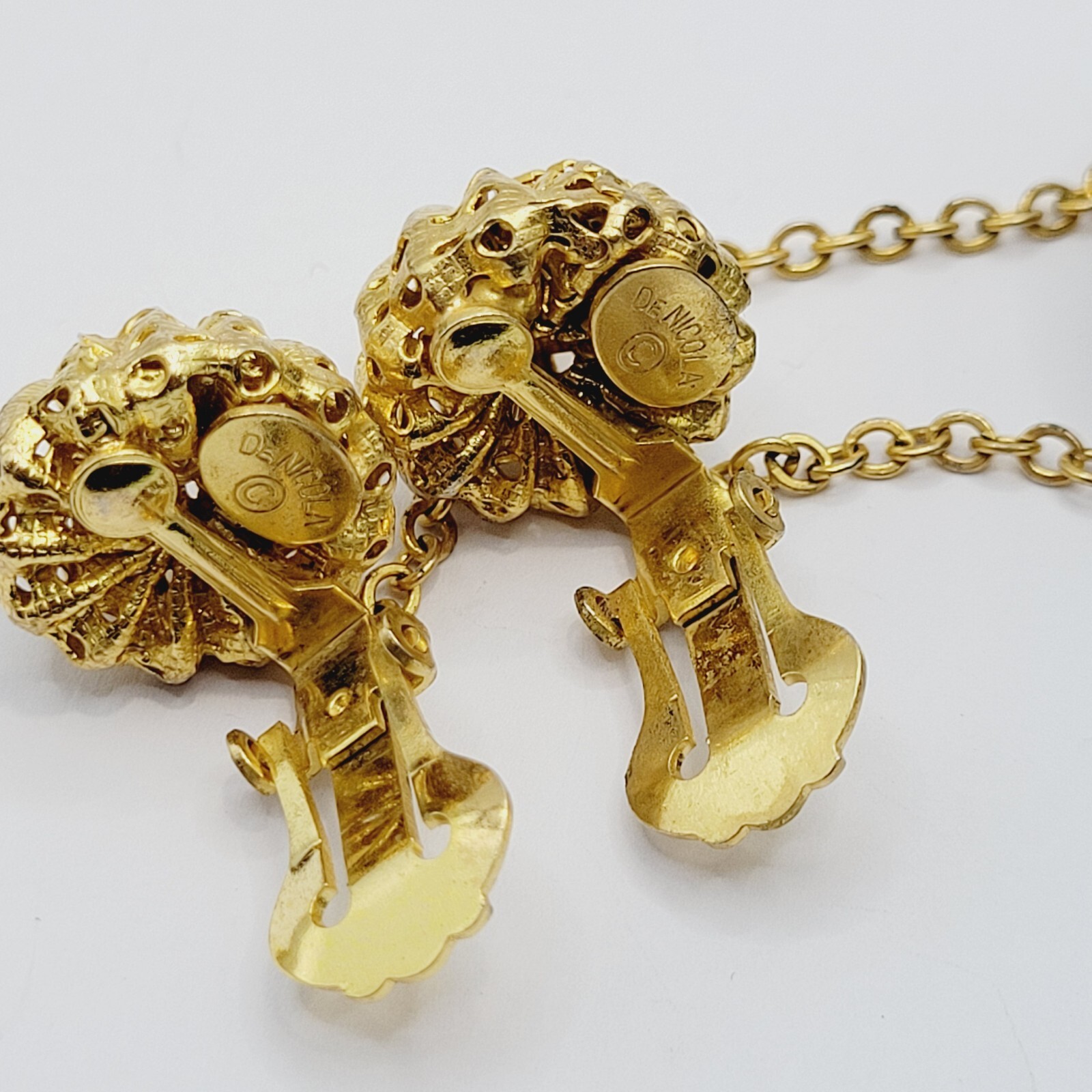 DeNicola Black Ball & Chain Long Drop Dangle Runway Gold Tone Clip On Earrings