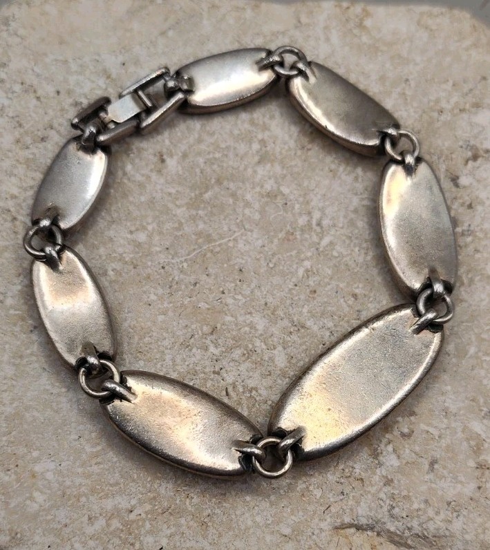 Vintage Silver Plated Abalone Shell Stone Bracelet 7″