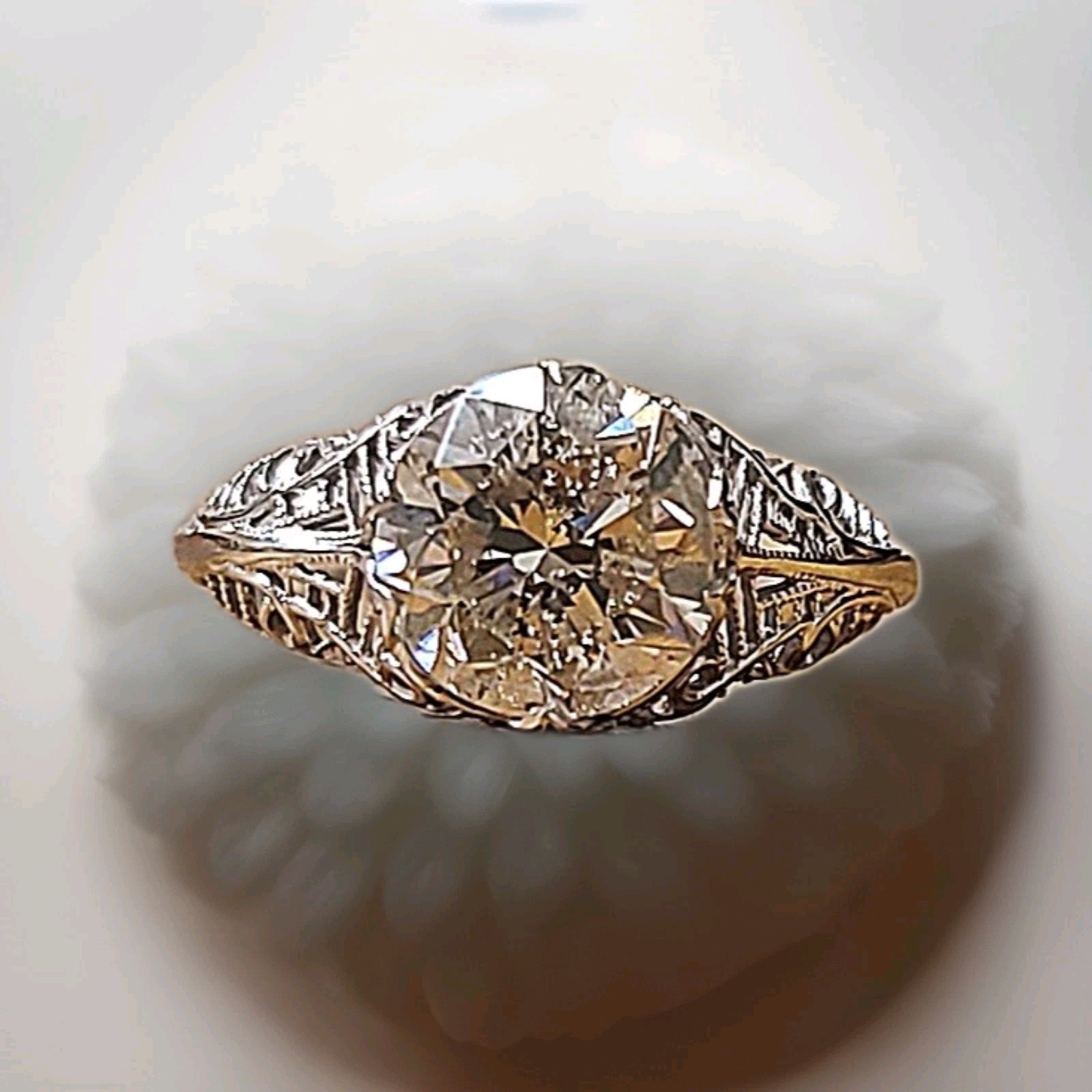 Vintage 18k White Gold Engagement Ring 2.75ct Natural Light Champagne Diamond