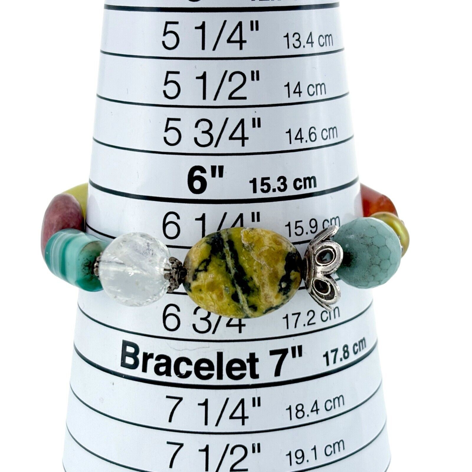 Artisan Silver Tone Multi Gem Magnetic Clasp Bracelet 7.25″