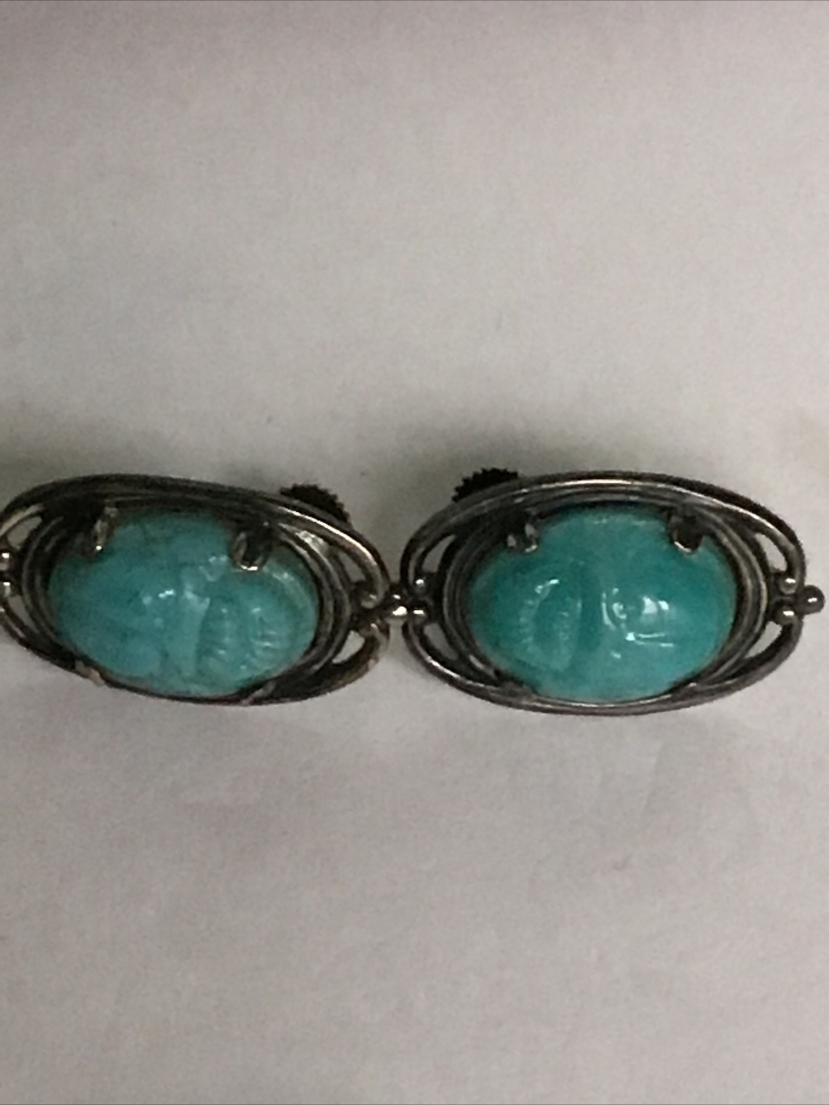 Art Deco Egyptian Revival Matching Scarab Beetle Bracelet/Sterling Ring/Earrings