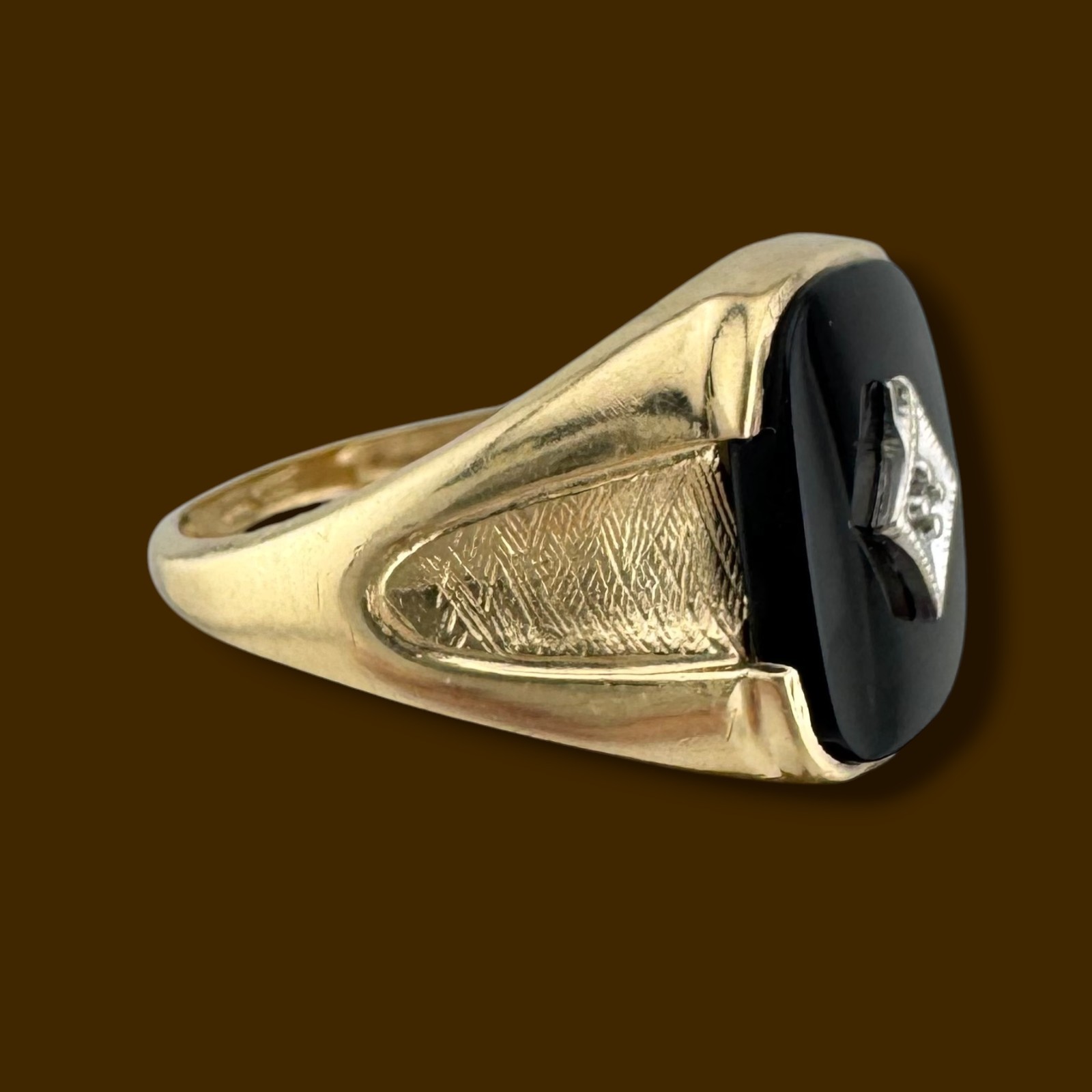 Vintage 10K Gold Black Onyx Diamond Accent Signet Ring Size 10 – 3.5g