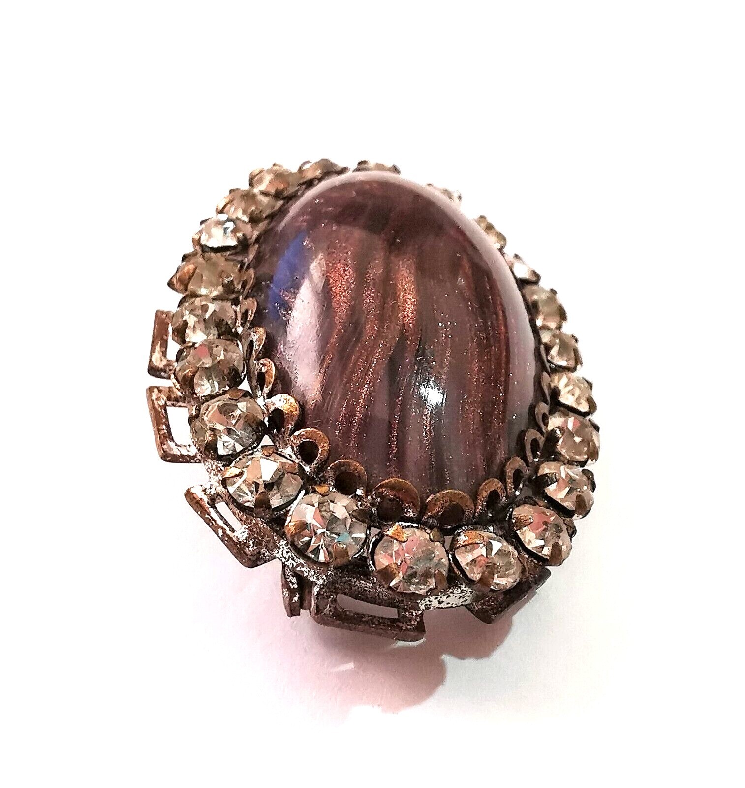 Czech Brooch Glass Pin Vintage Rhinestone Handmade Art Bohemian Glass Cabochon