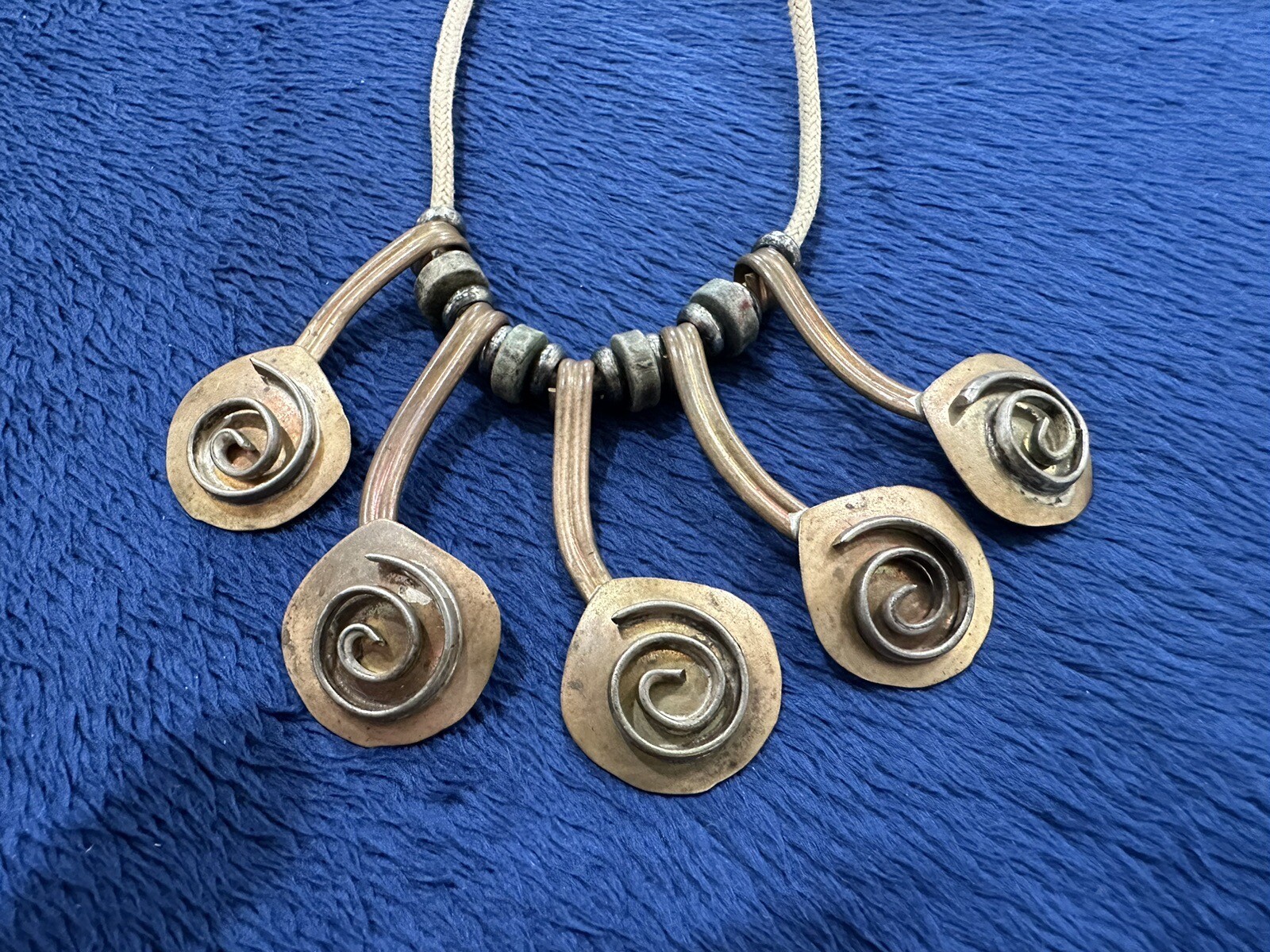 Vintage Mid Century Modernist Mixed Metals Statement Necklace, 17in