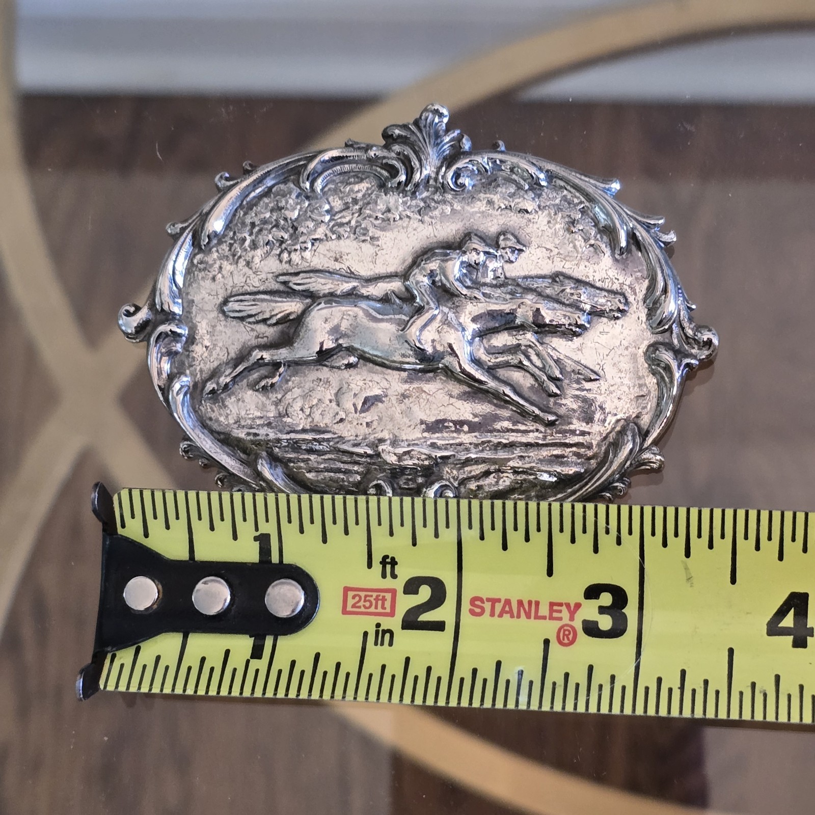 Large Statement Piece Vintage Silver Brooch Horse Derby Race Equestrian Kentucky