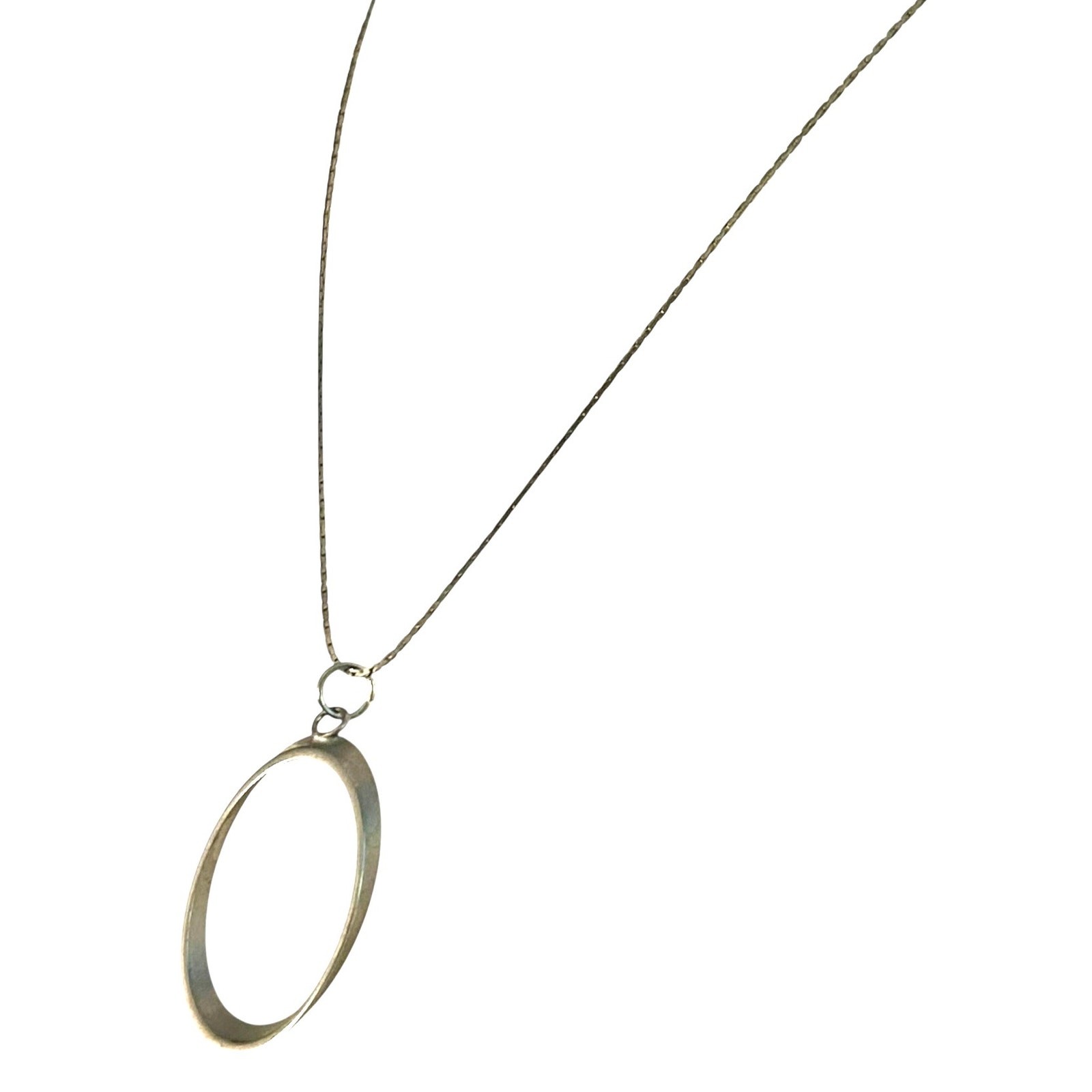 Vintage Silver Tone Minimal Oval Pendant Necklace