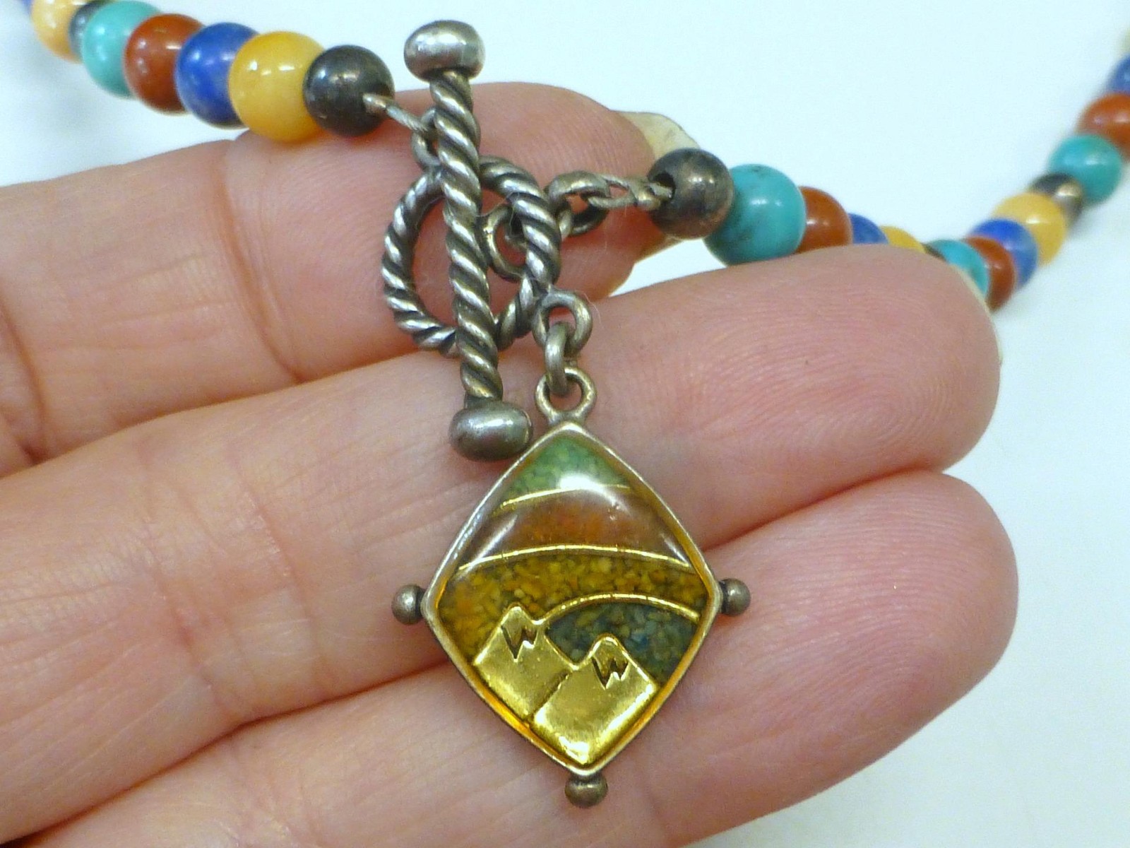 Carolyn Pollack Relios Turquoise Coral Lapis Mountain Sterling Silver Necklace