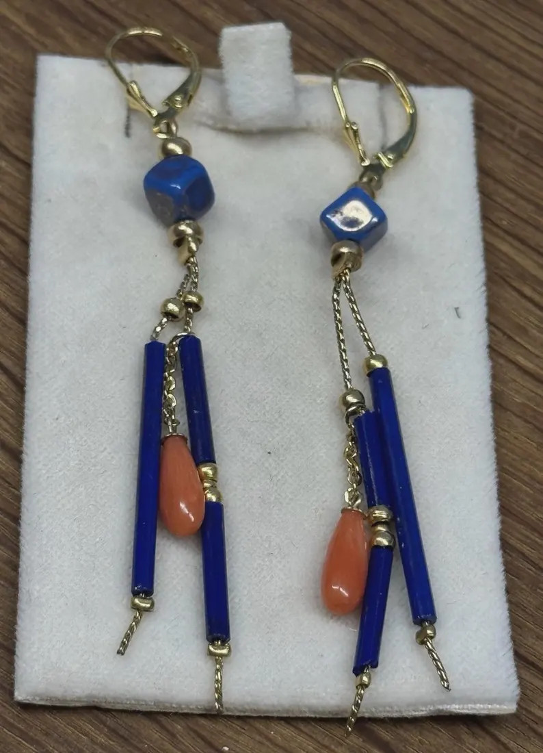 Earrings silver 925 natural coral Lapislazuli