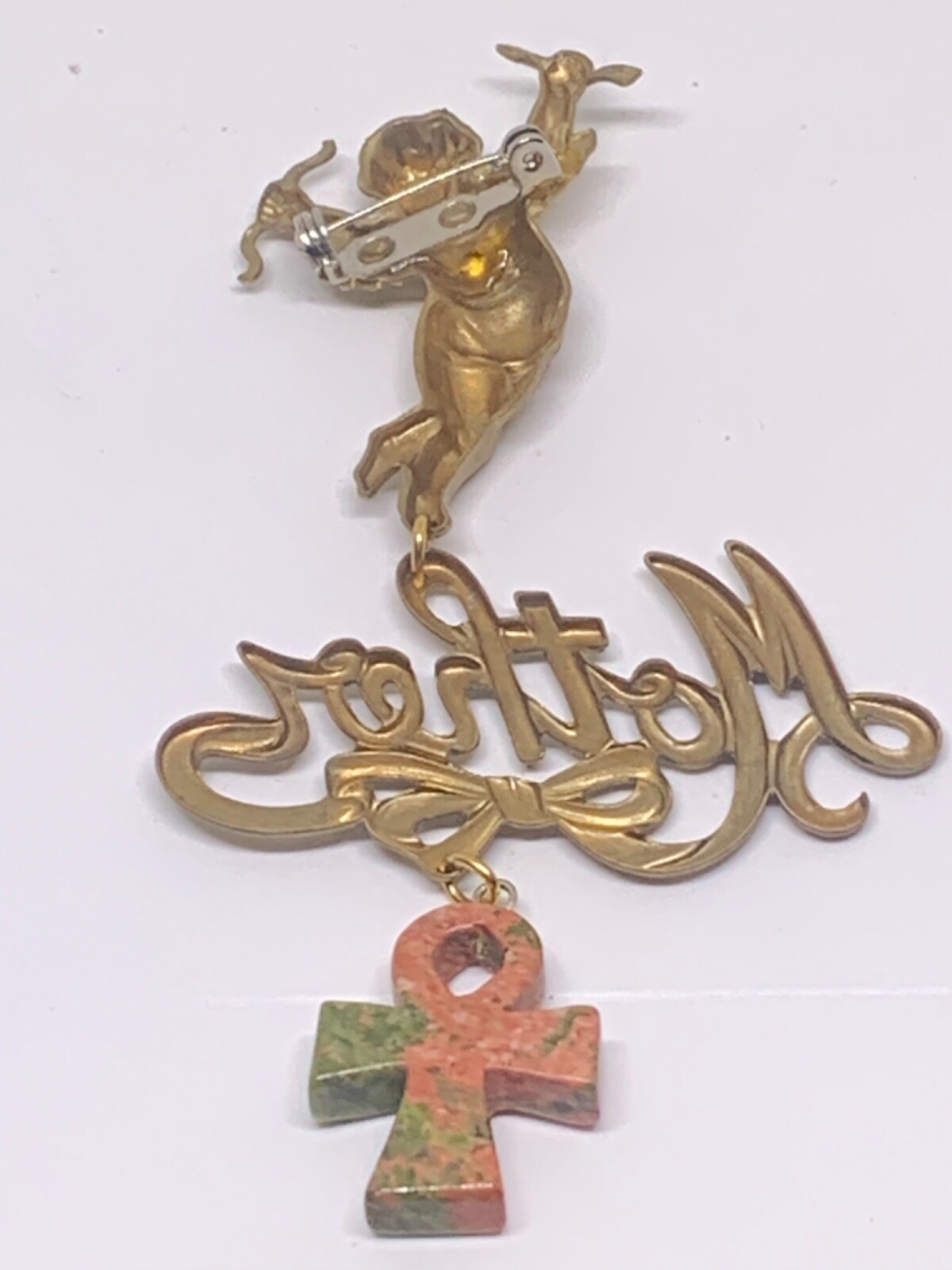 vintage one of a kind mother’s day brooch 3 part angel mother & anka cross