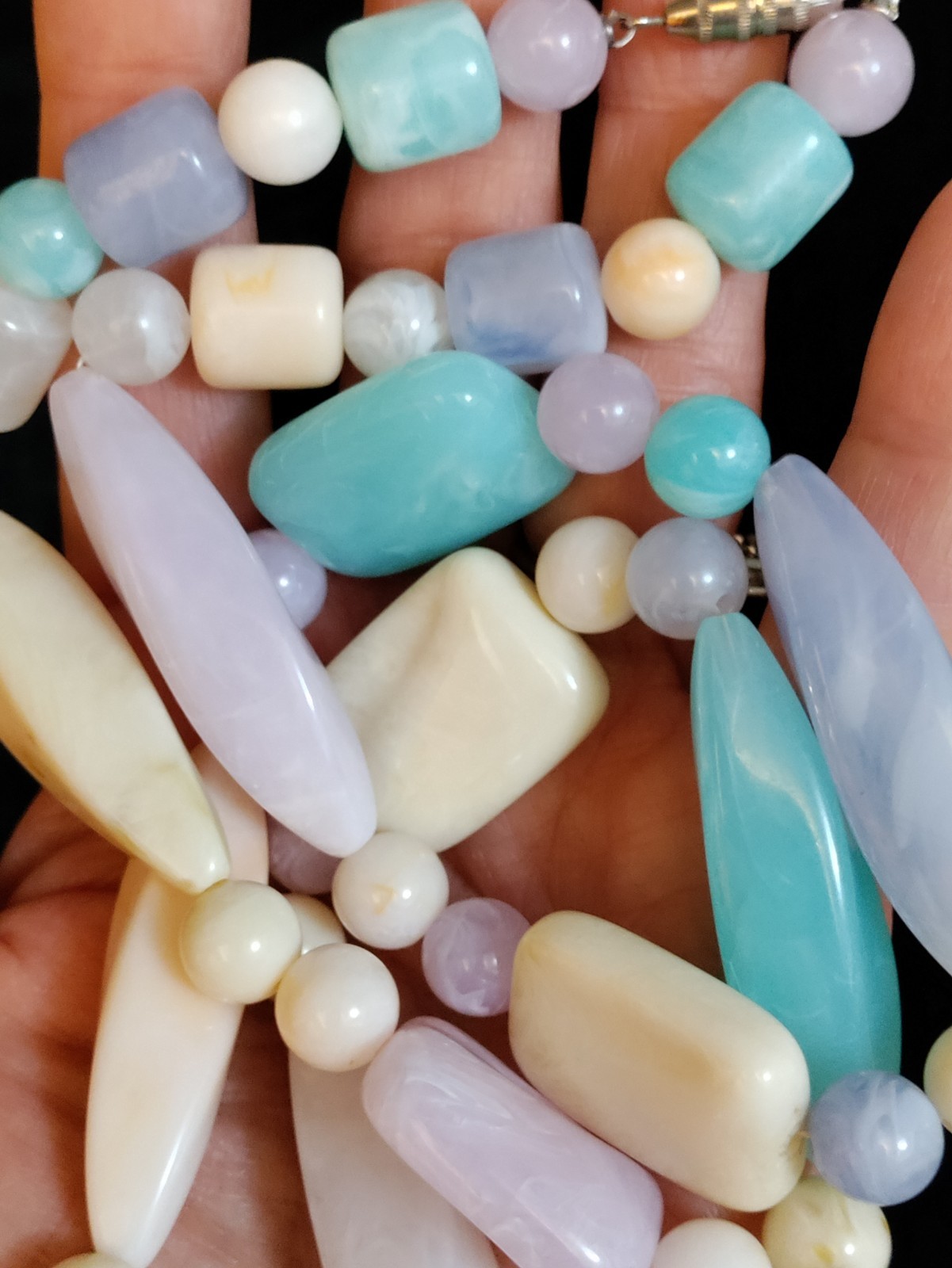 Vintage Soft Pastels Acrylic Multi Shaped Beaded Necklace