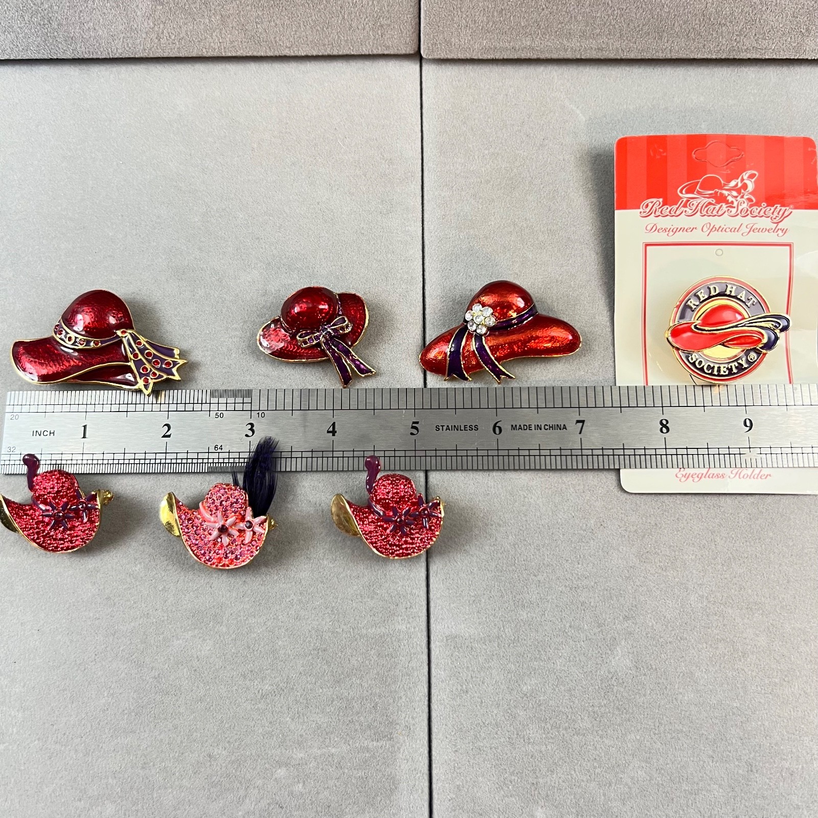 Red Hat Society Lot, Brooches Hat Pins Pendants Crystal Purple Multicolor *READ