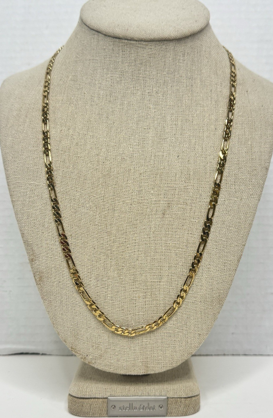Bright Gold tone Figaro Link Chain Necklace Stamped / Marked JH 23 1/2″L