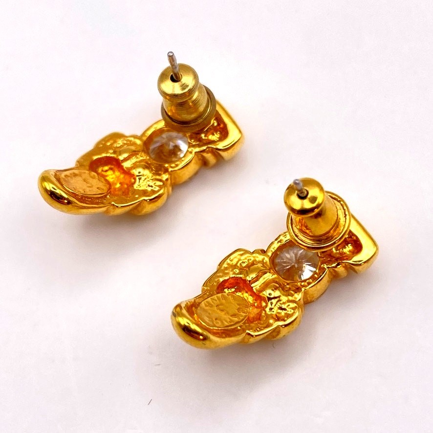 Signed LINDENWOLD 14k Heavy Gold Electroplate Crystal Stud Drop Earrings