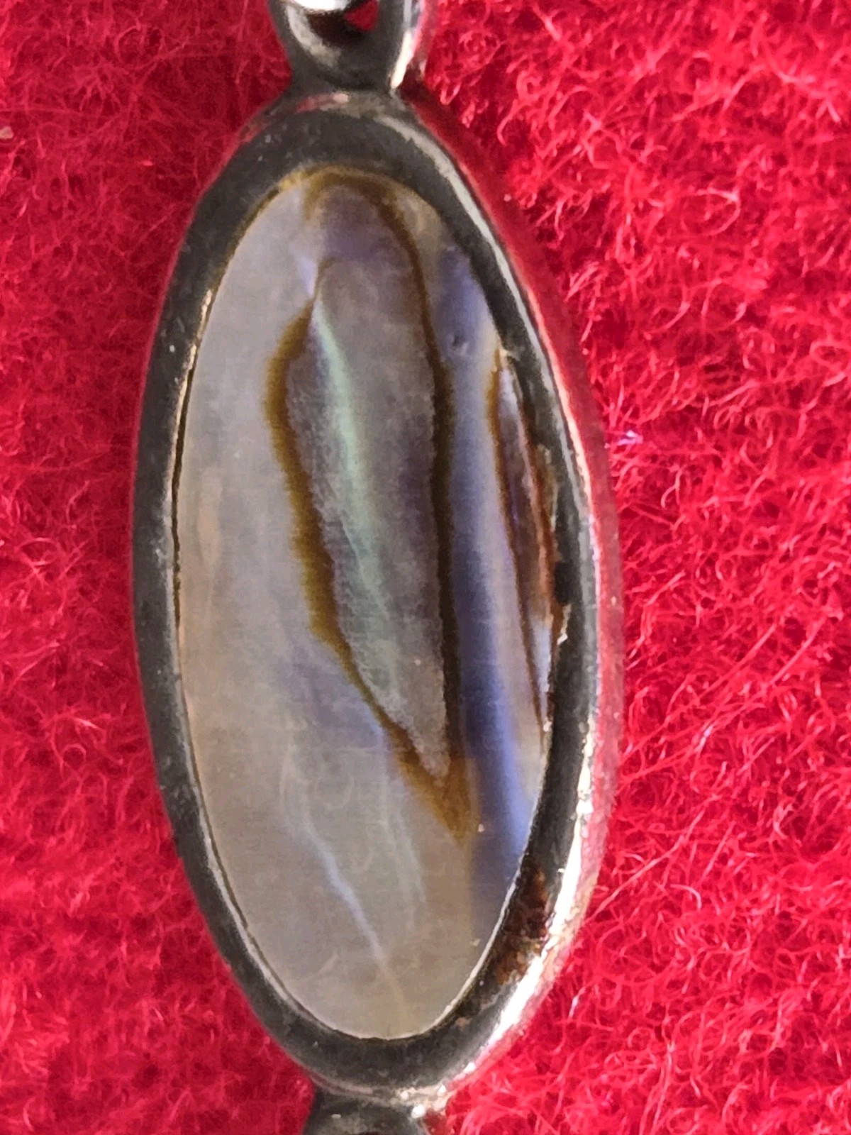 Vintage Abalone Shell Bracelet Oval Link Iridescent Paua Silver Tone