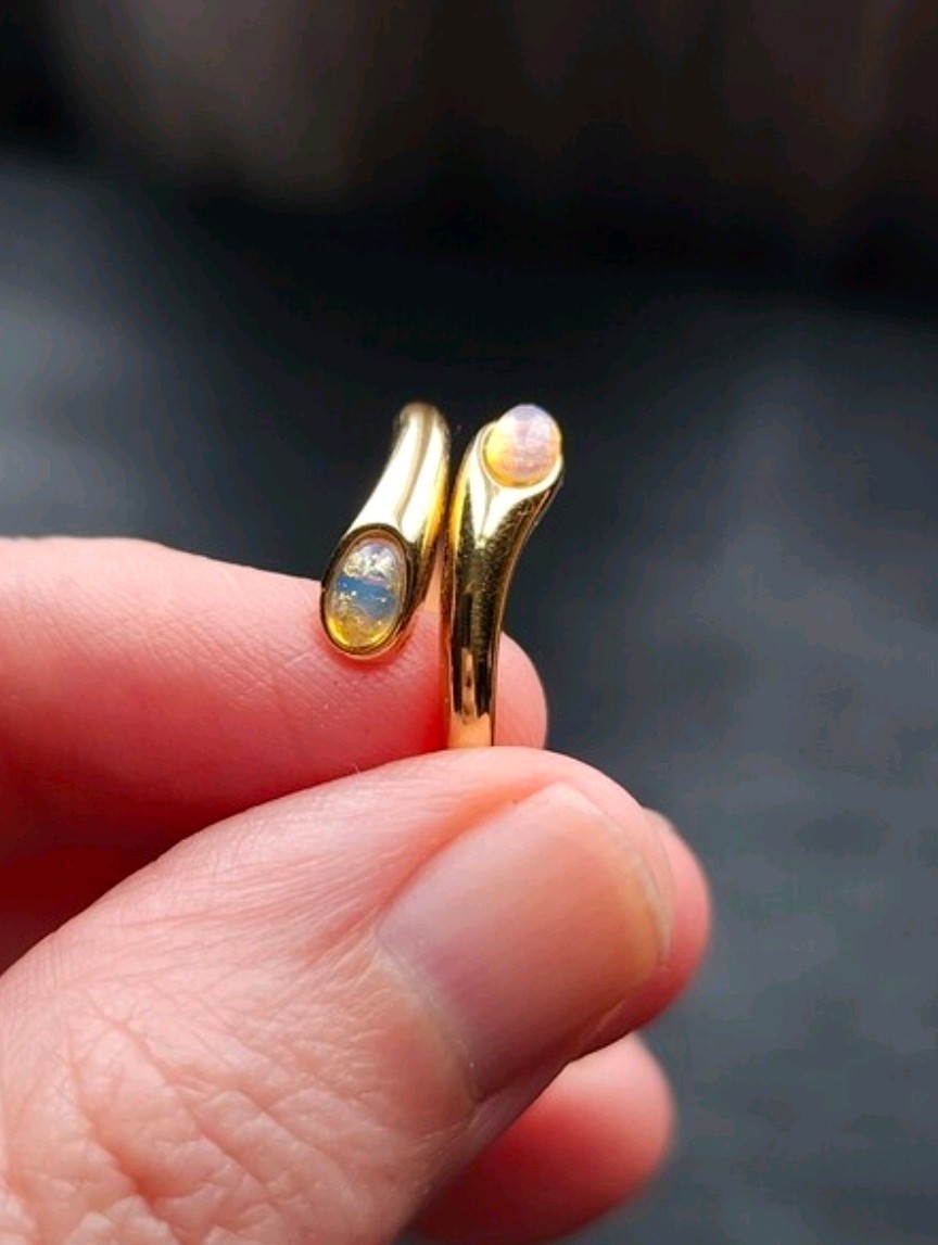 Vintage Foil Opal Bypass Ring Size 8
