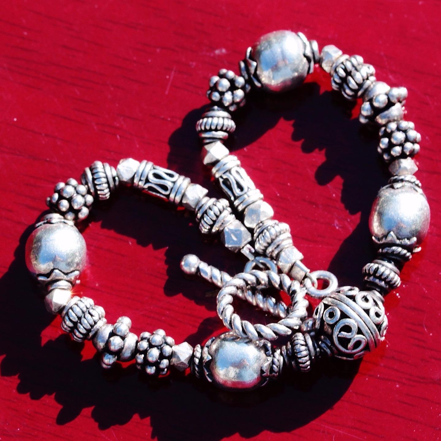 bead bracelet base metal heavy 7.75″ vintage handmade 20.1gr