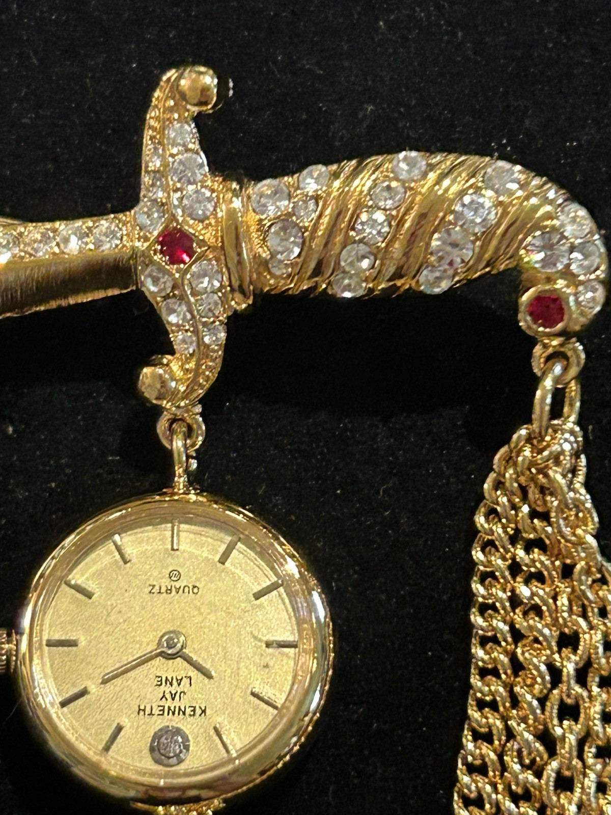 RARE Kenneth Jay Lane Saber Brooch With Watch Signed