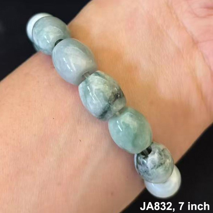 Natural Burmese Jade Jadeite Beads Bracelet Elastic, Width 12 mm