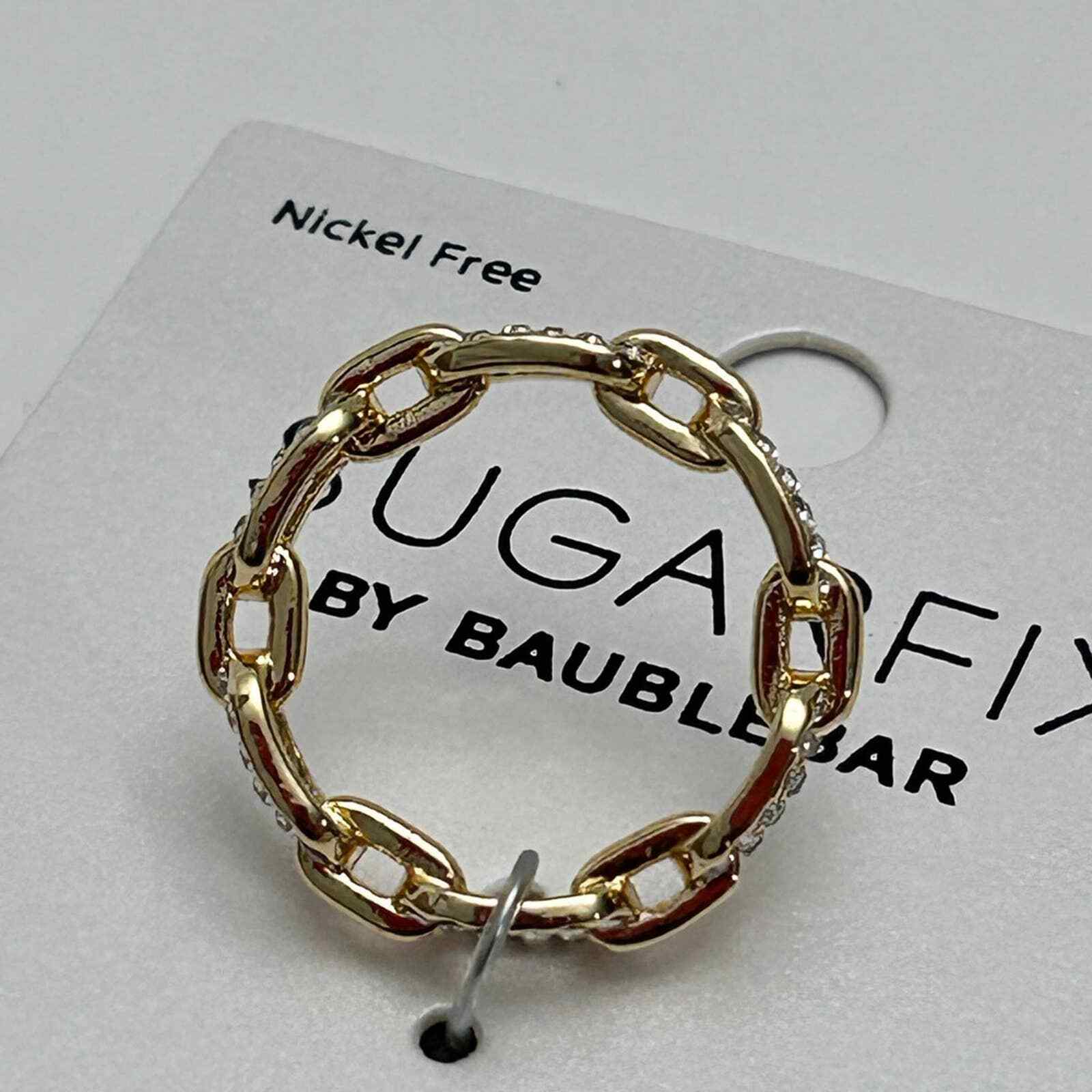 Set Of SugarFix By BaubleBar Rhinestone Hoop Earrings & Chain Link Ring Size 8