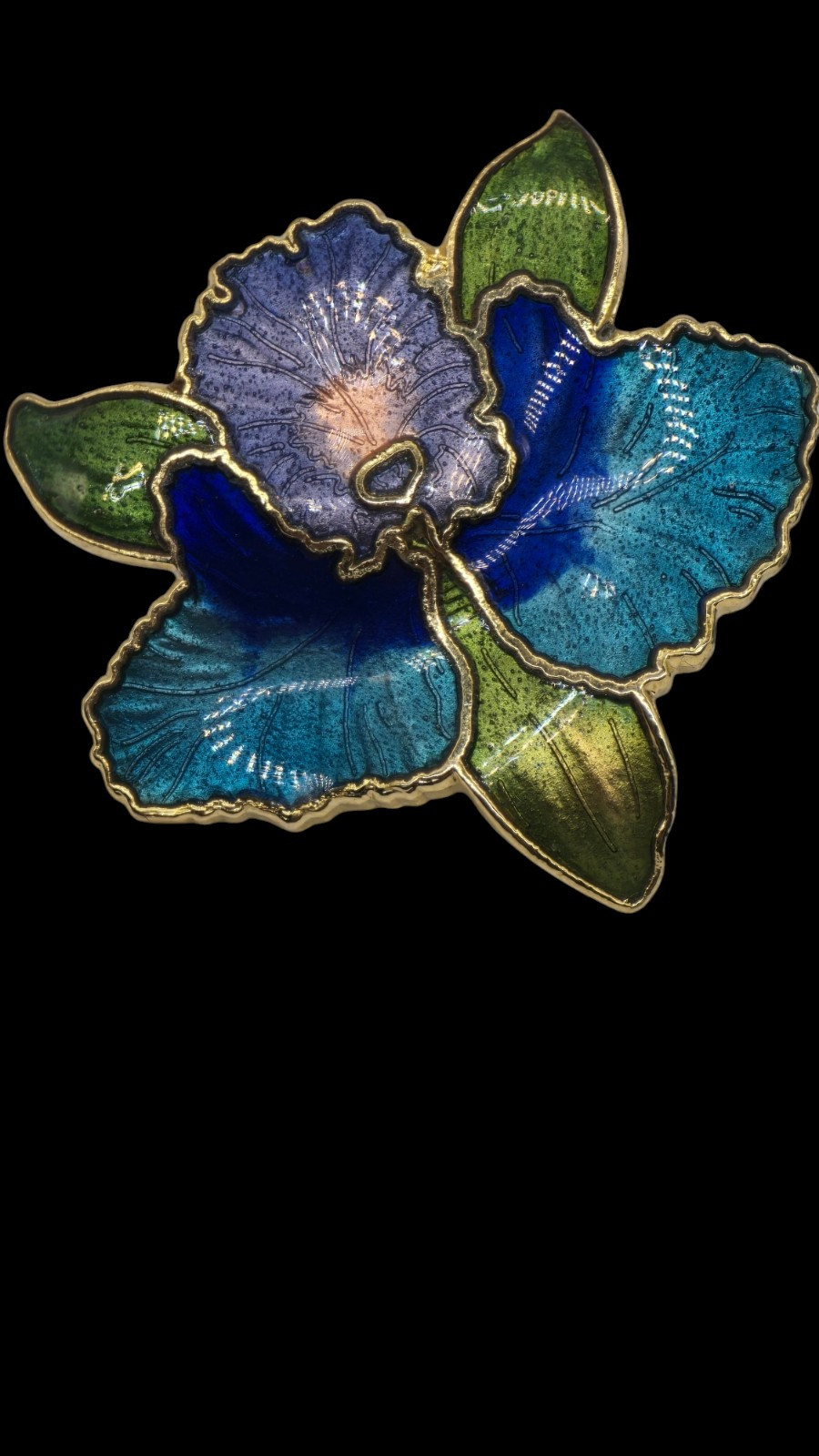 Vintage Cloisonne Blue Purple And Gold Orchid Flower Earrings