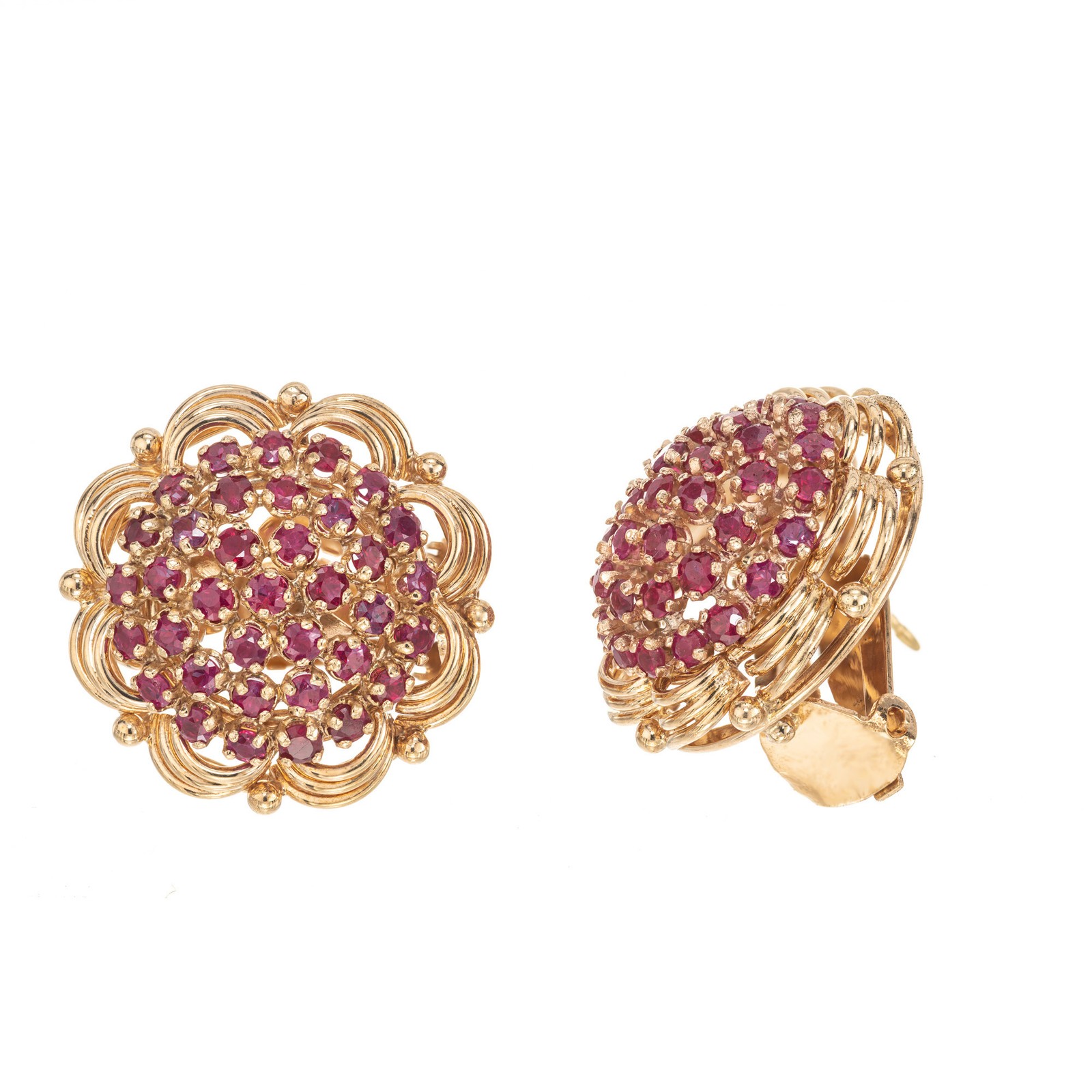 Vintage 1950 Ruby Earrings Clip Post 18k Yellow Gold
