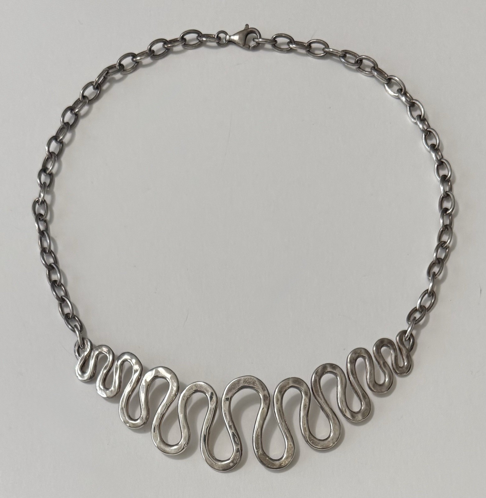 1990s Robert Lee Morris Sterling Silver Eternal Curve Modernist Necklace 17”~44g