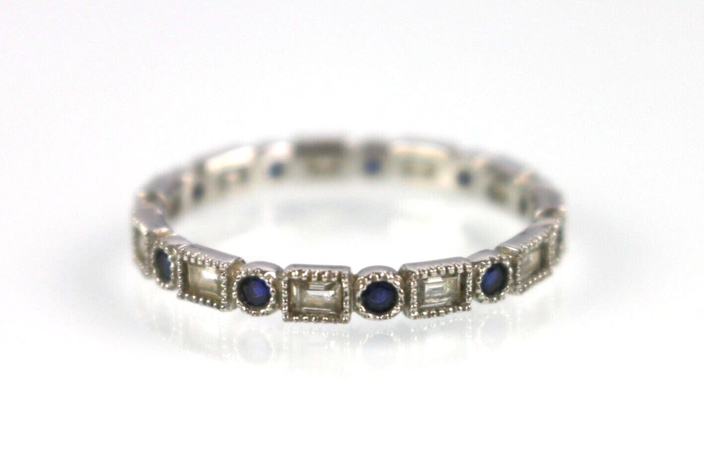 Lovely HSN Sterling Silver 925 SW Sapphire & CZ Band Ring Size 11